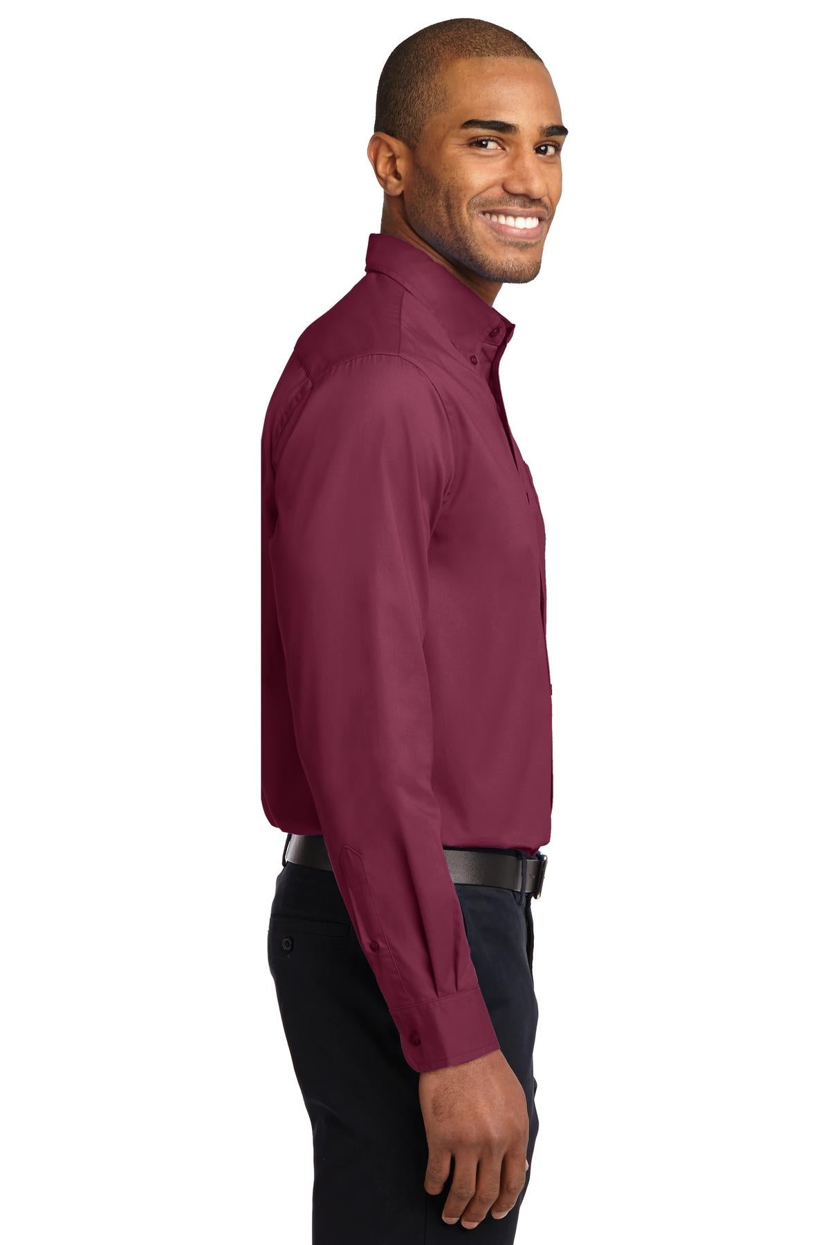 Burgundy/Lt St Port Authority Long Sleeve Easy Care Shirt S608