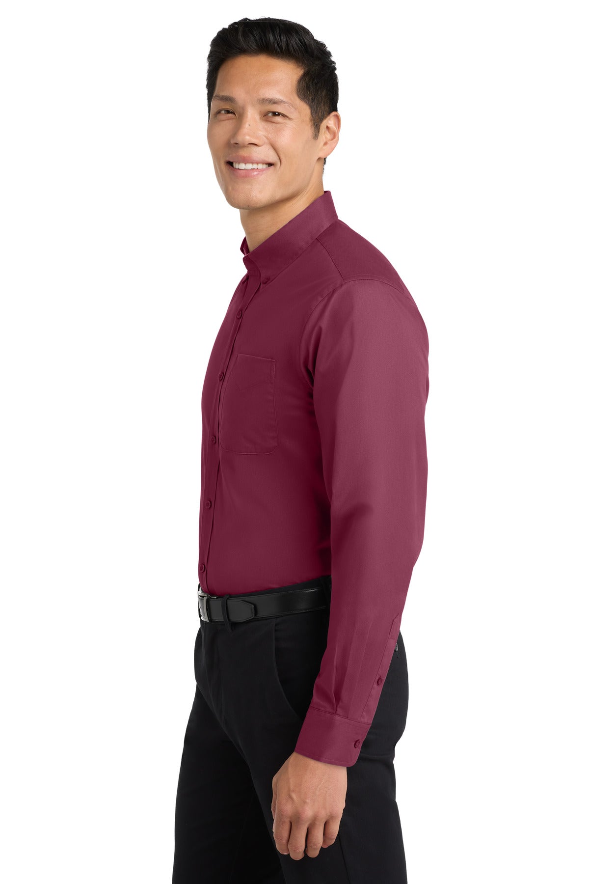 Burgundy/Lt St Port Authority Long Sleeve Easy Care Shirt S608