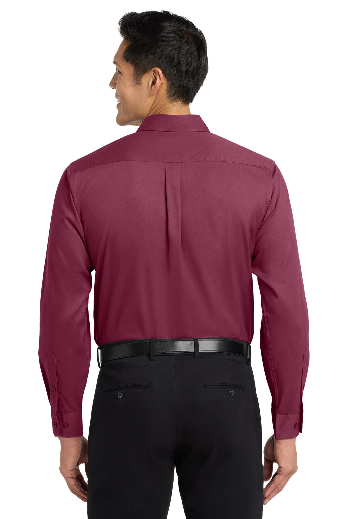 Burgundy/Lt St Port Authority Long Sleeve Easy Care Shirt S608