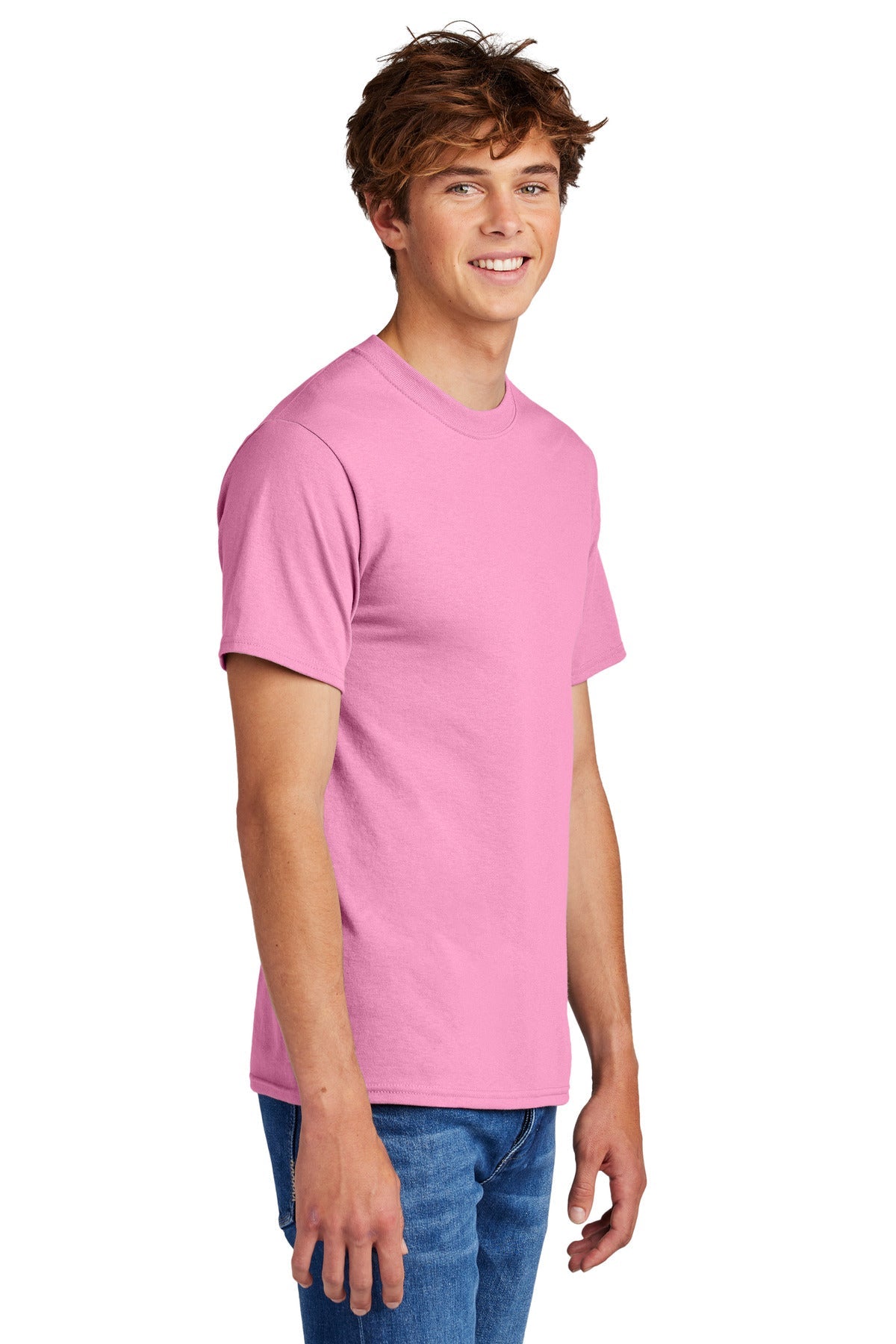 Candy Pink Port & Co Core Blend Tee. PC55