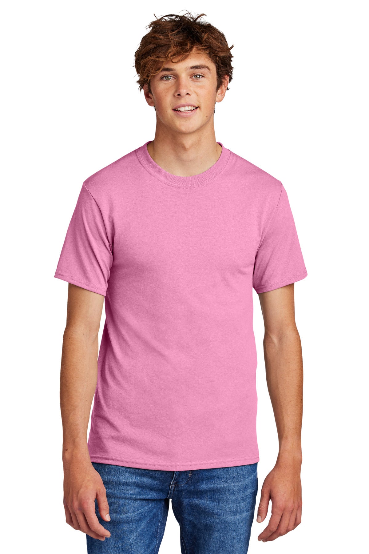 Candy Pink Port & Co Tall Core Blend Tee. PC55T