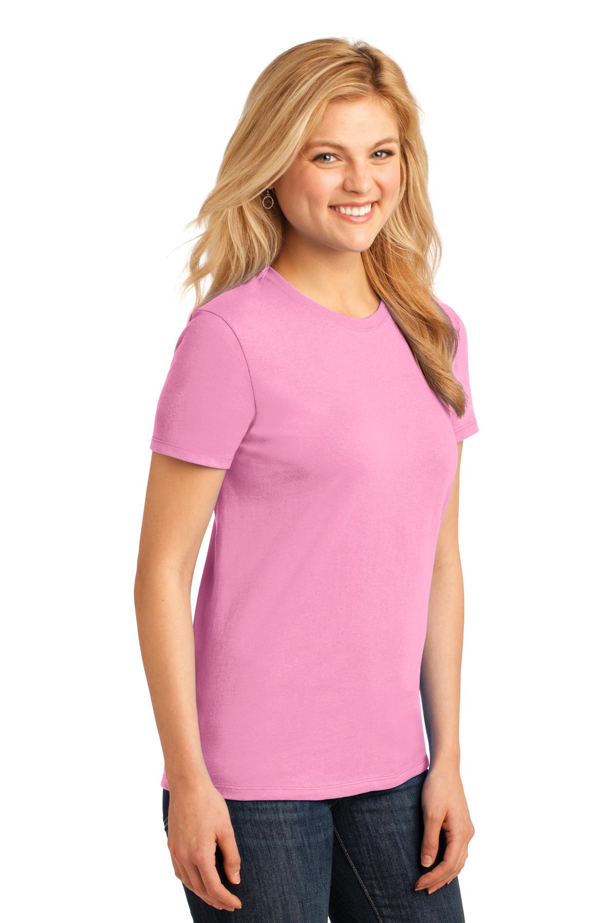 Candy Pink Port & Co Women's Core Cotton Tee. LPC54