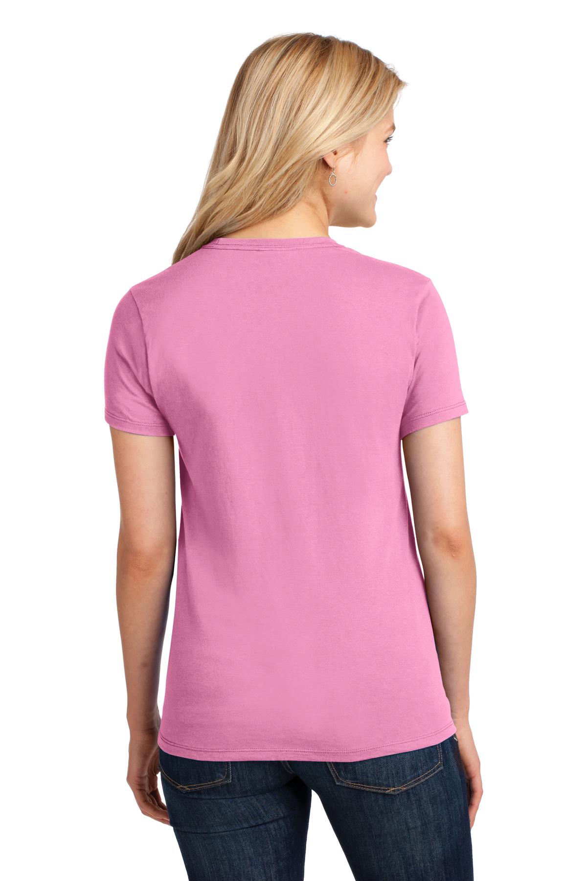 Candy Pink Port & Co Women's Core Cotton Tee. LPC54