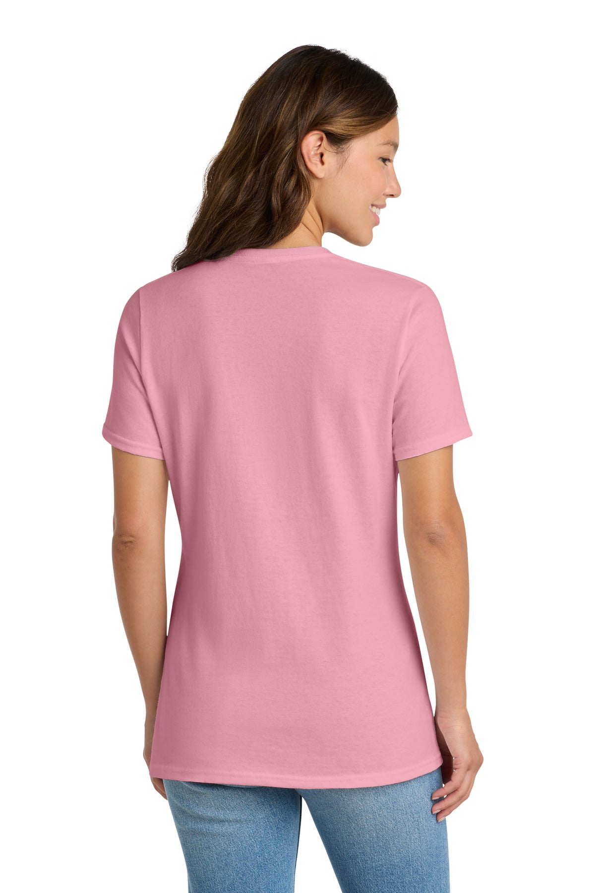 Candy Pink Port & Co Women's Core Cotton Tee. LPC54