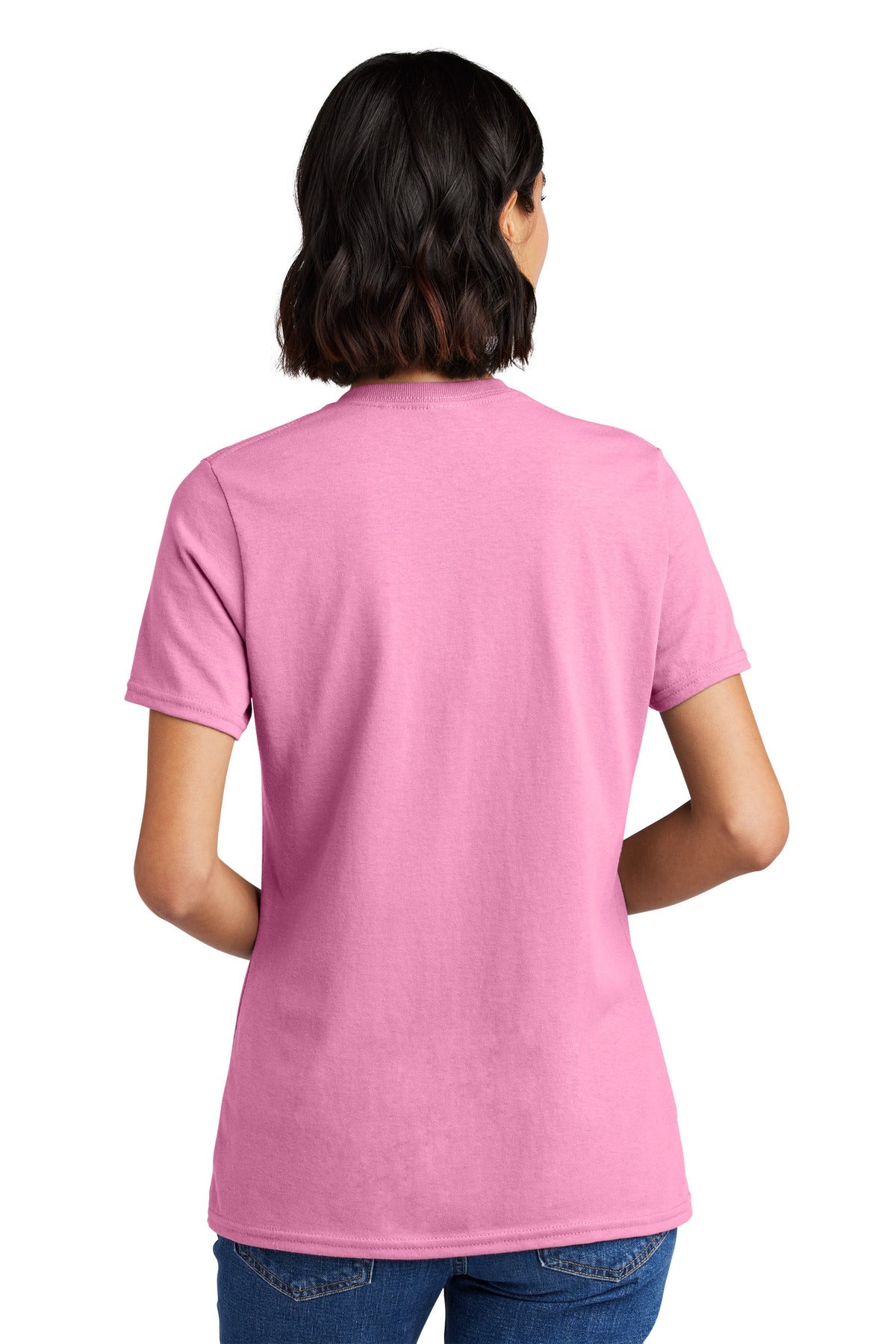 Candy Pink Port & Co Women's Core Cotton V-Neck Tee. LPC54V