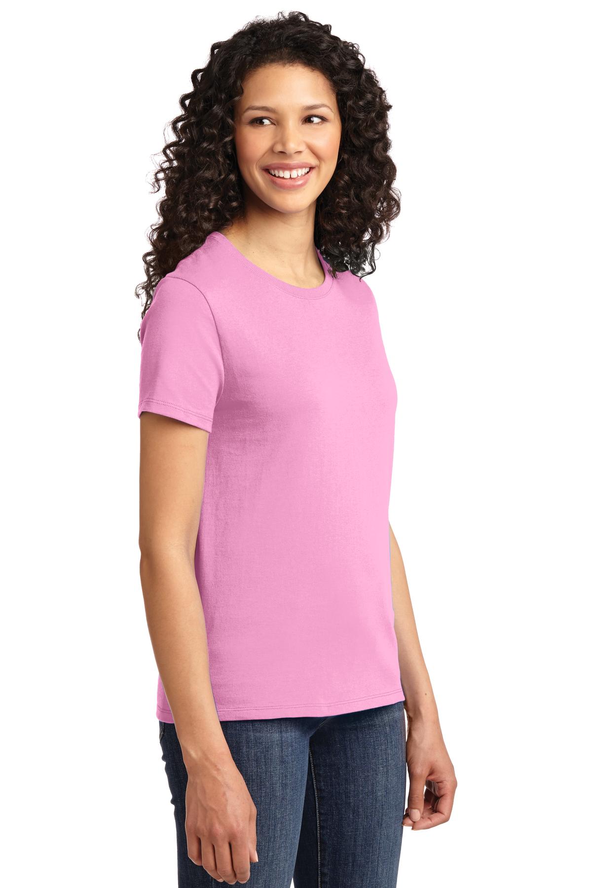 Candy Pink Port & Co Women's Essential Tee. LPC61