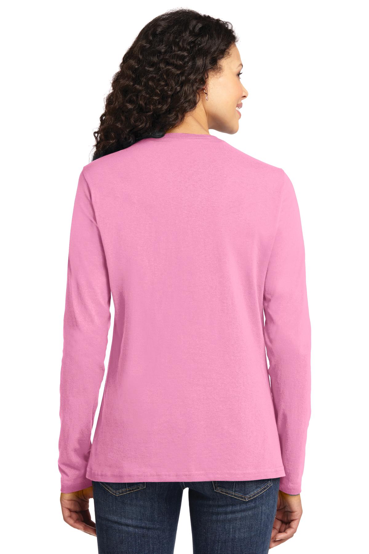 Candy Pink Port & Co Women's Long Sleeve Core Cotton Tee. LPC54LS