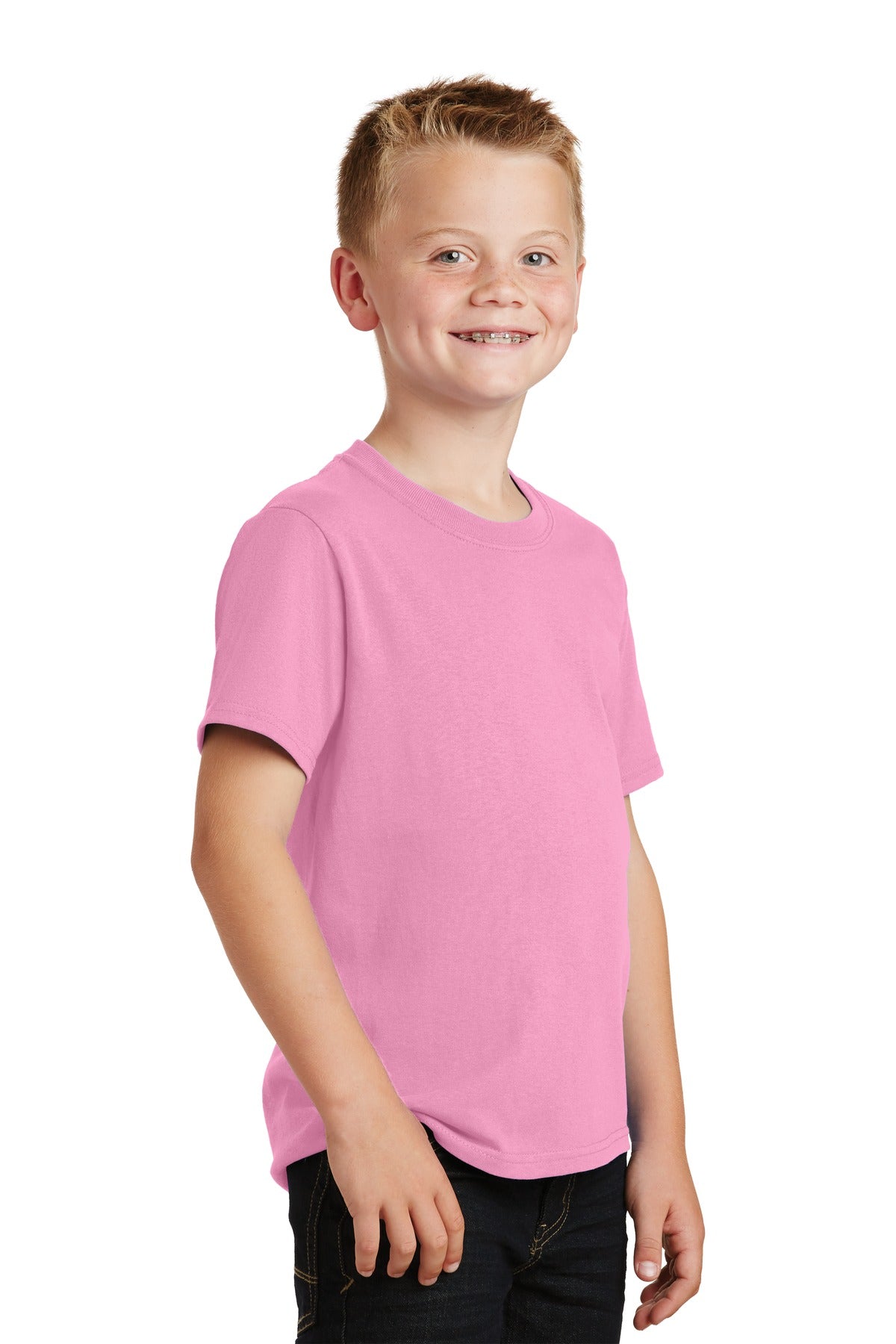 Candy Pink Port & Co Youth Core Cotton Tee. PC54Y