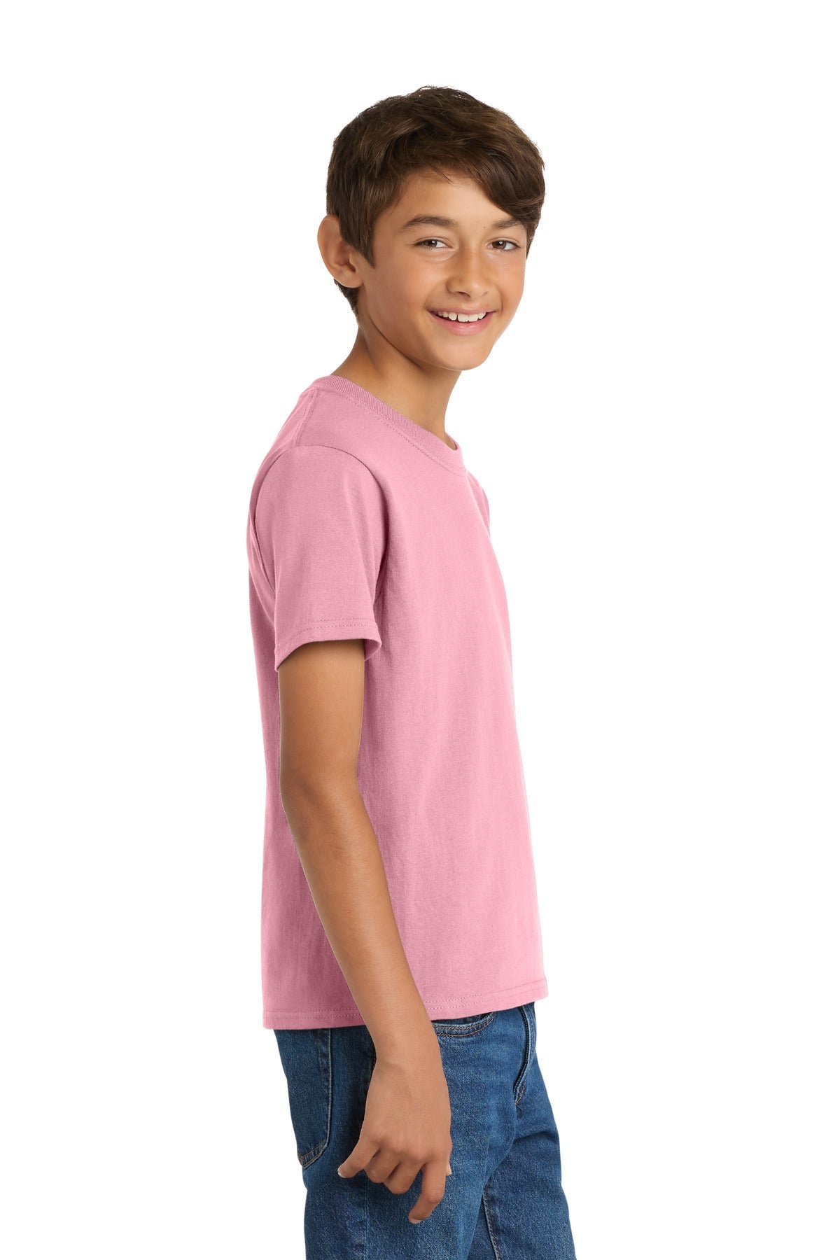 Candy Pink Port & Co Youth Core Cotton Tee. PC54Y