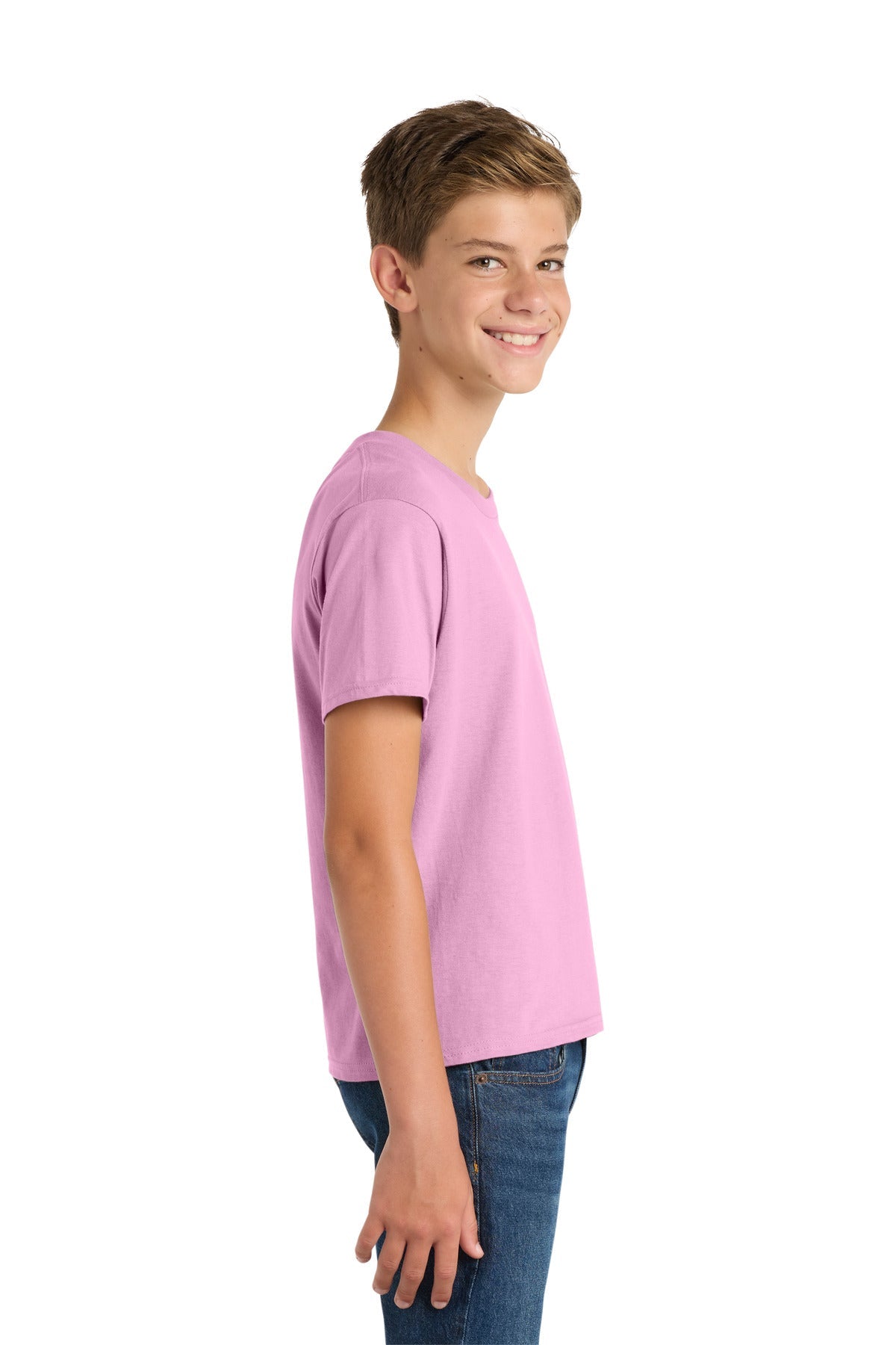 Candy Pink Port & Co Youth Fan Favorite Tee. PC450Y