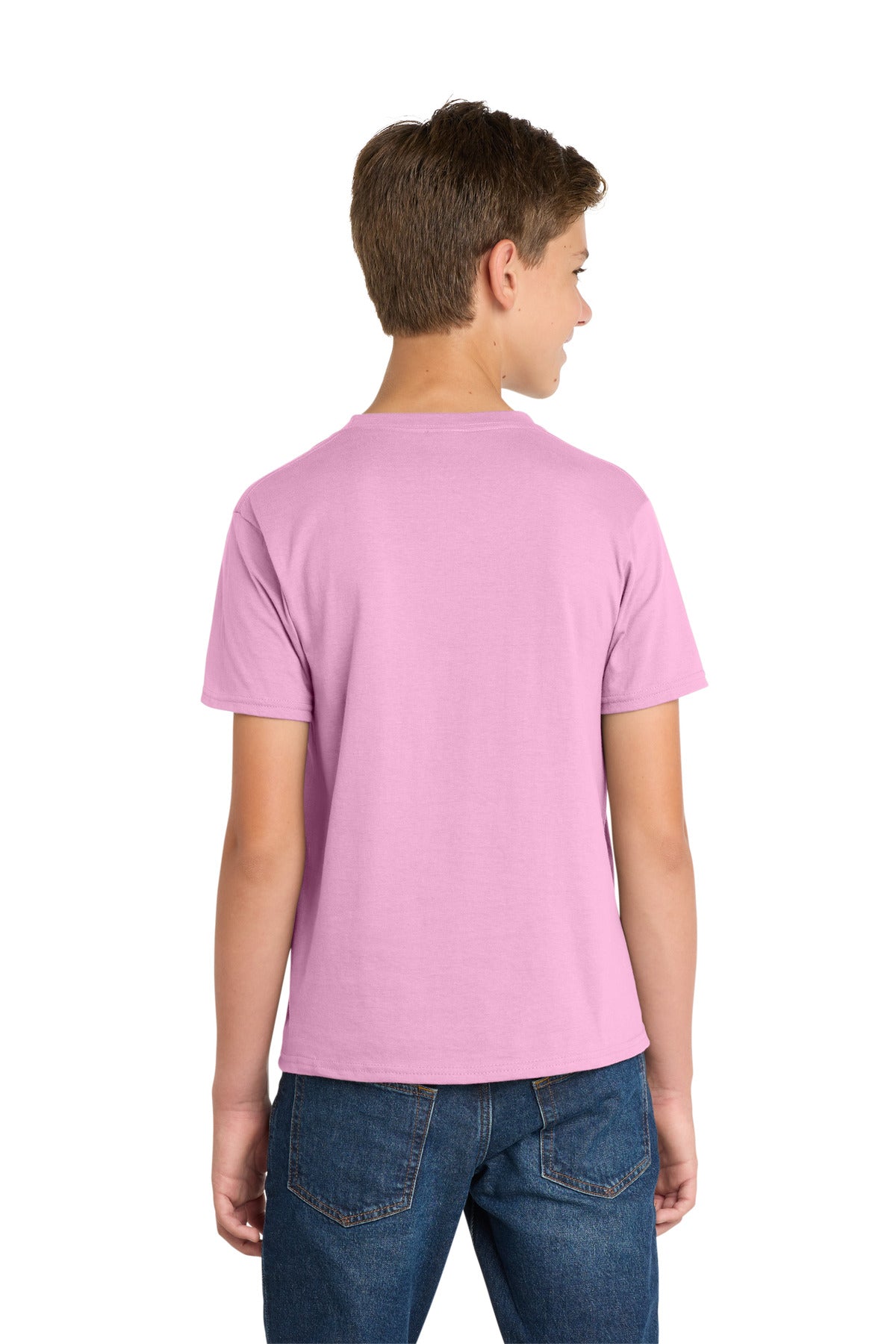 Candy Pink Port & Co Youth Fan Favorite Tee. PC450Y