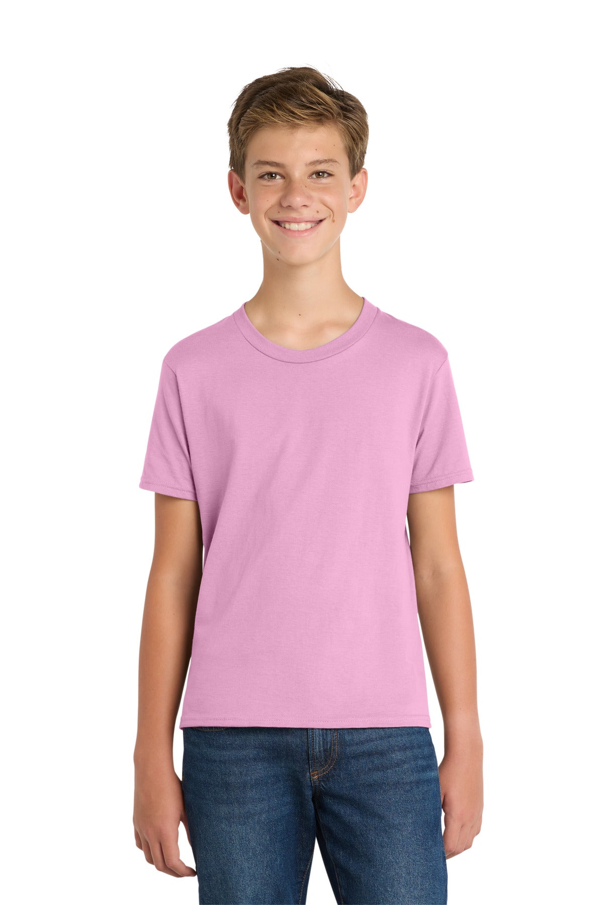 Candy Pink Port & Co Youth Fan Favorite Tee. PC450Y