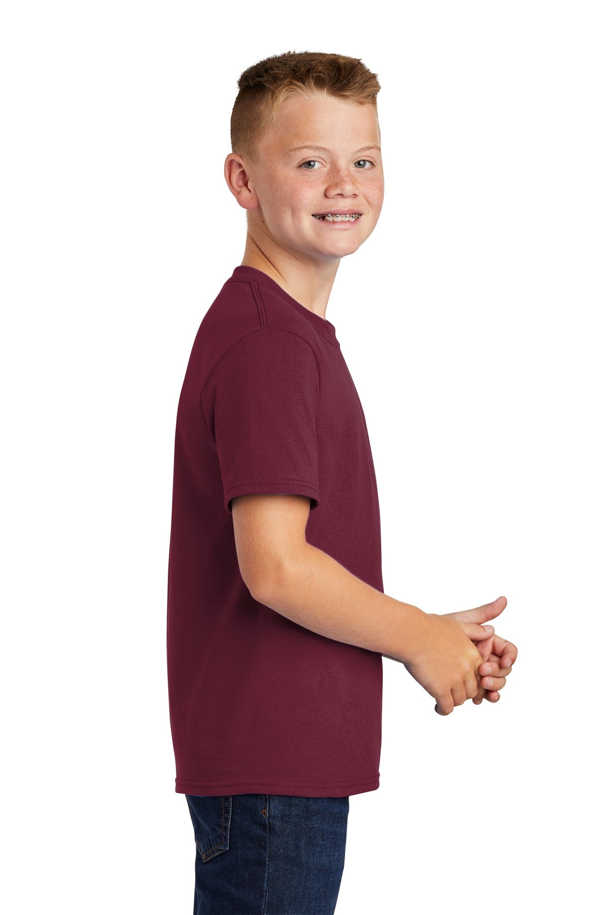 Cardinal Port & Co Youth Core Blend Tee. PC55Y