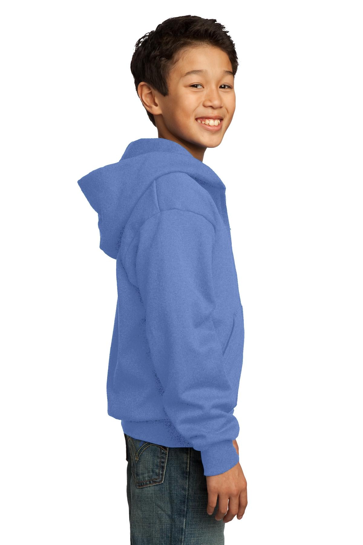 Carolina Blue Port & Co Youth Core Fleece Full-Zip Hooded Sweatshirt. PC90YZH