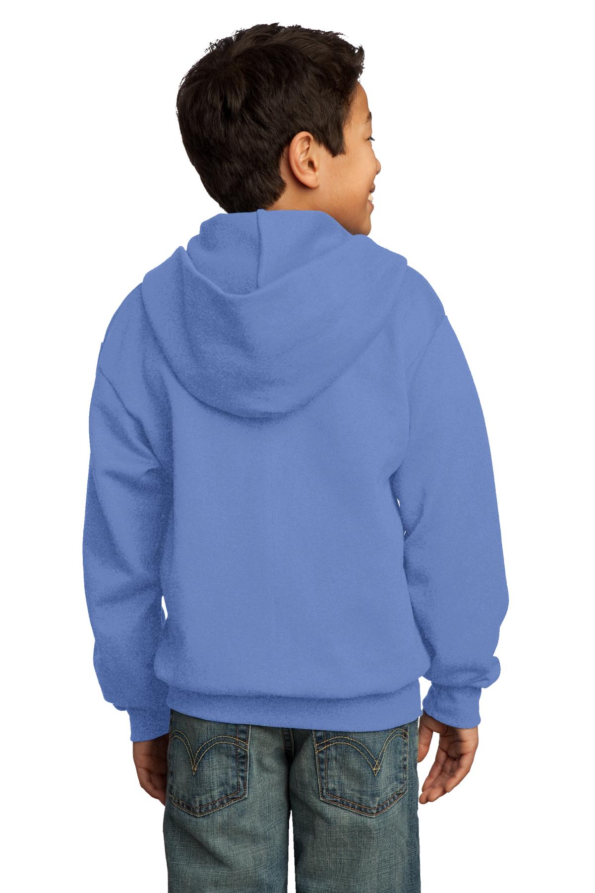Carolina Blue Port & Co Youth Core Fleece Full-Zip Hooded Sweatshirt. PC90YZH