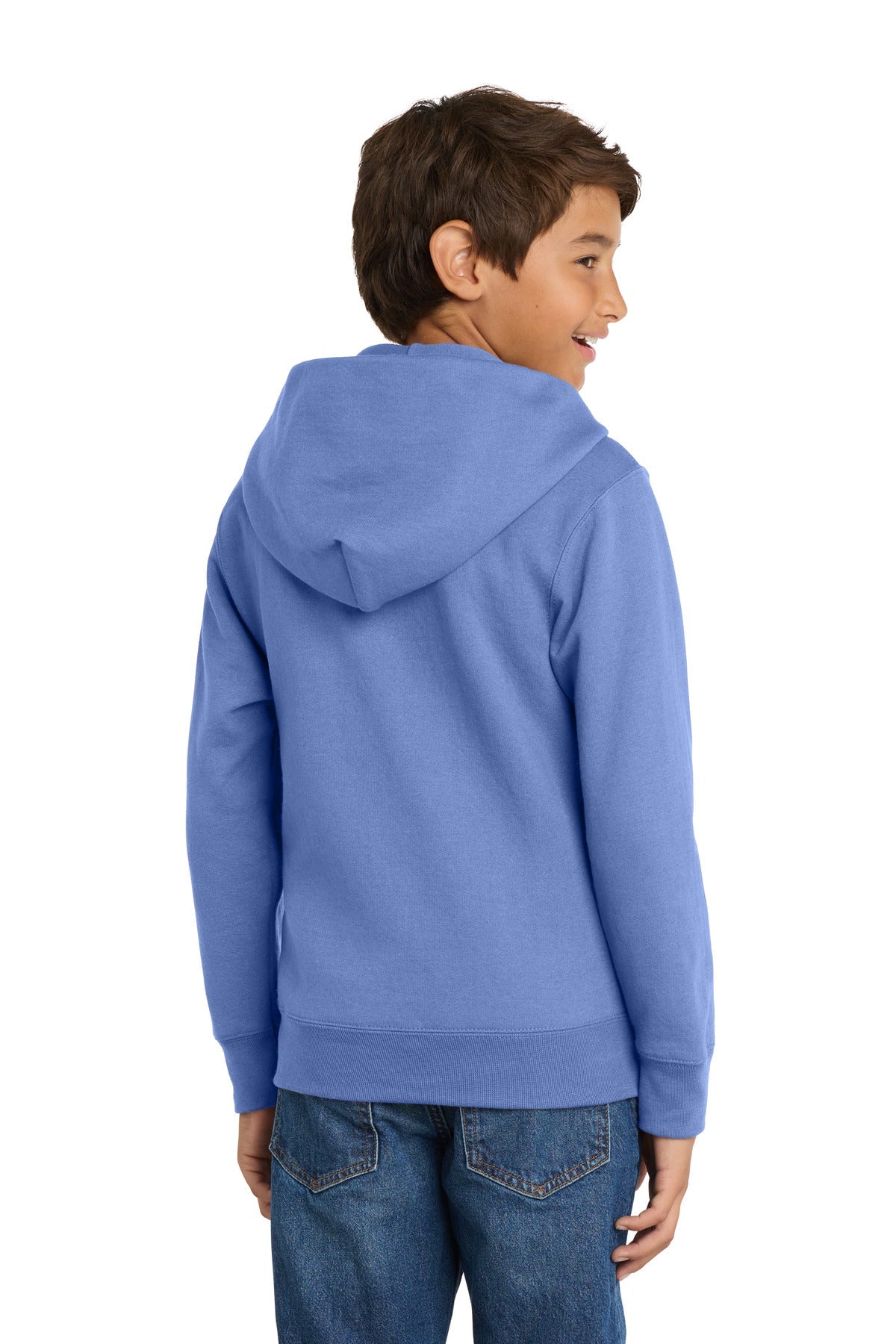 Carolina Blue Port & Co Youth Core Fleece Full-Zip Hooded Sweatshirt. PC90YZH