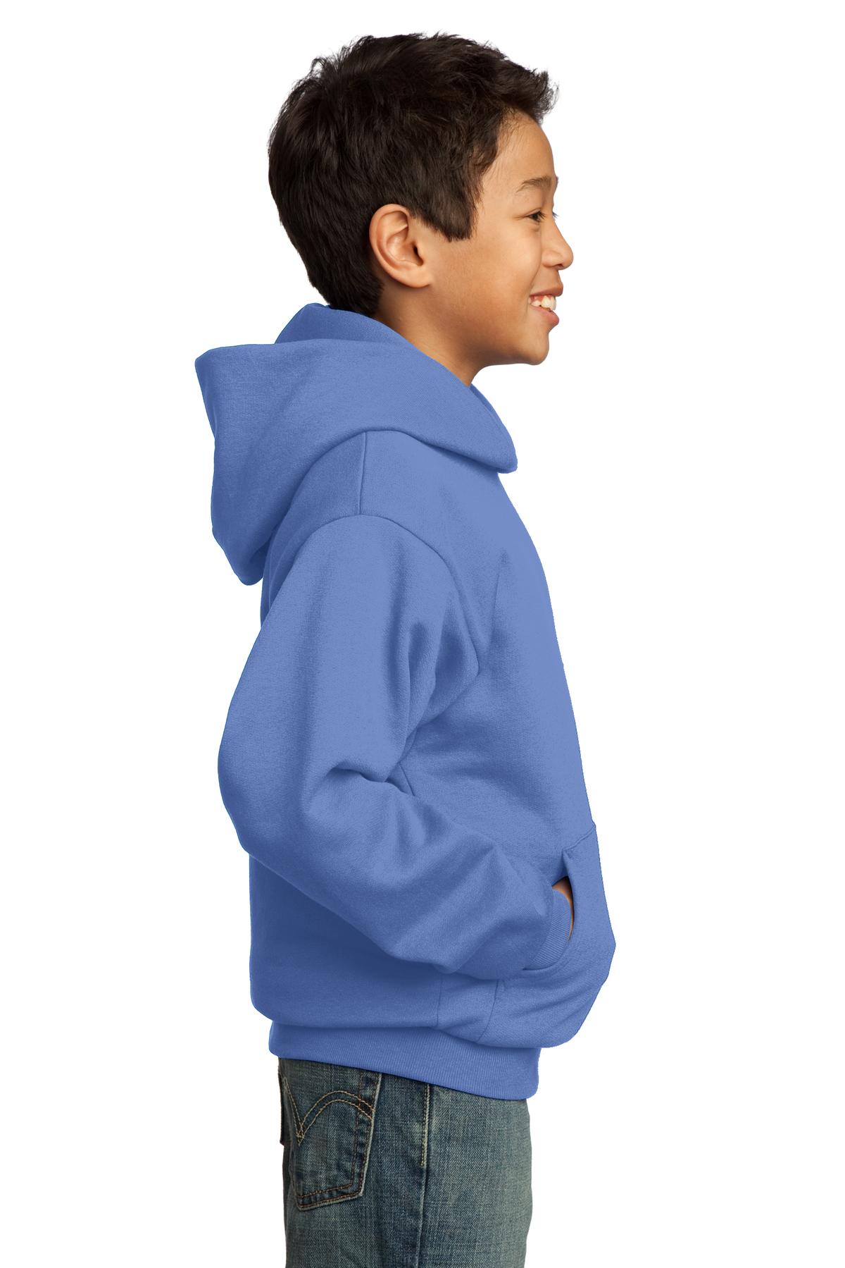 Carolina Blue Port & Co Youth Core Fleece Pullover Hooded Sweatshirt. PC90YH