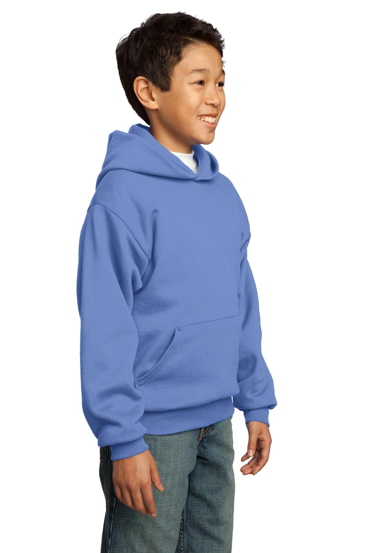 Carolina Blue Port & Co Youth Core Fleece Pullover Hooded Sweatshirt. PC90YH