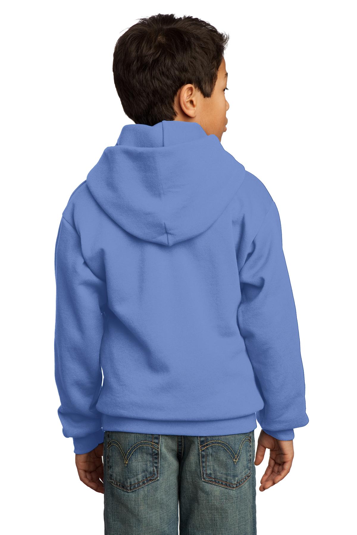 Carolina Blue Port & Co Youth Core Fleece Pullover Hooded Sweatshirt. PC90YH