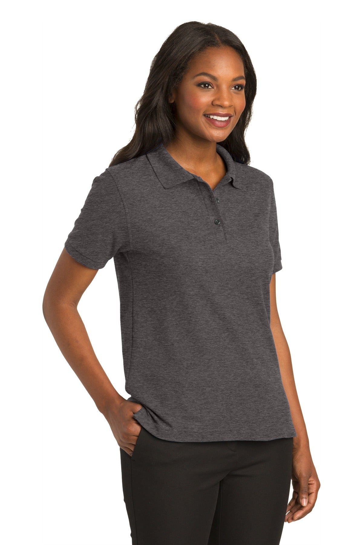 Char Hthr Grey Port Authority Women's Silk Touch Polo. L500