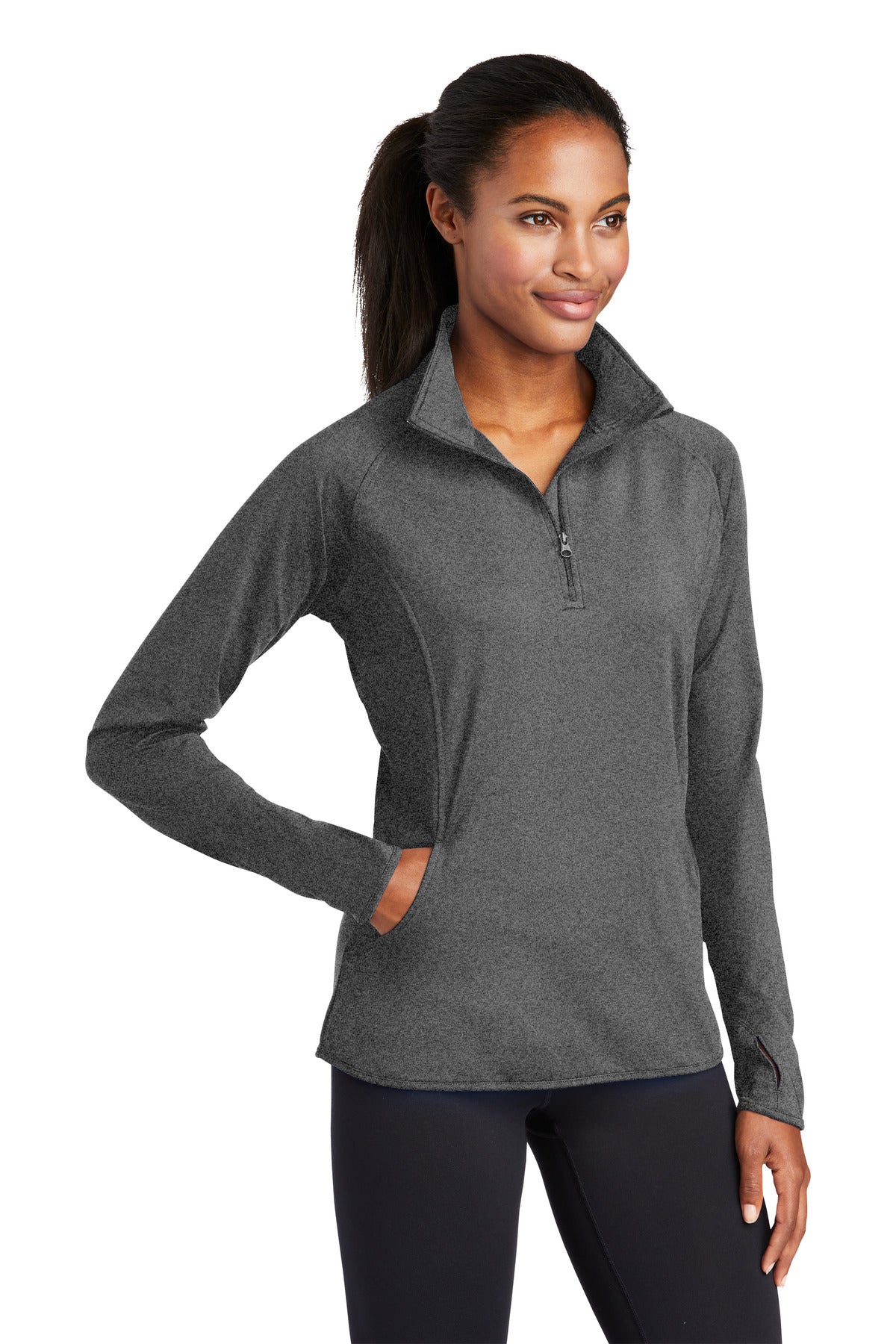 Charcoal Gy He Sport-Tek Women's Sport-Wick Stretch 1/4-Zip Pullover. LST850