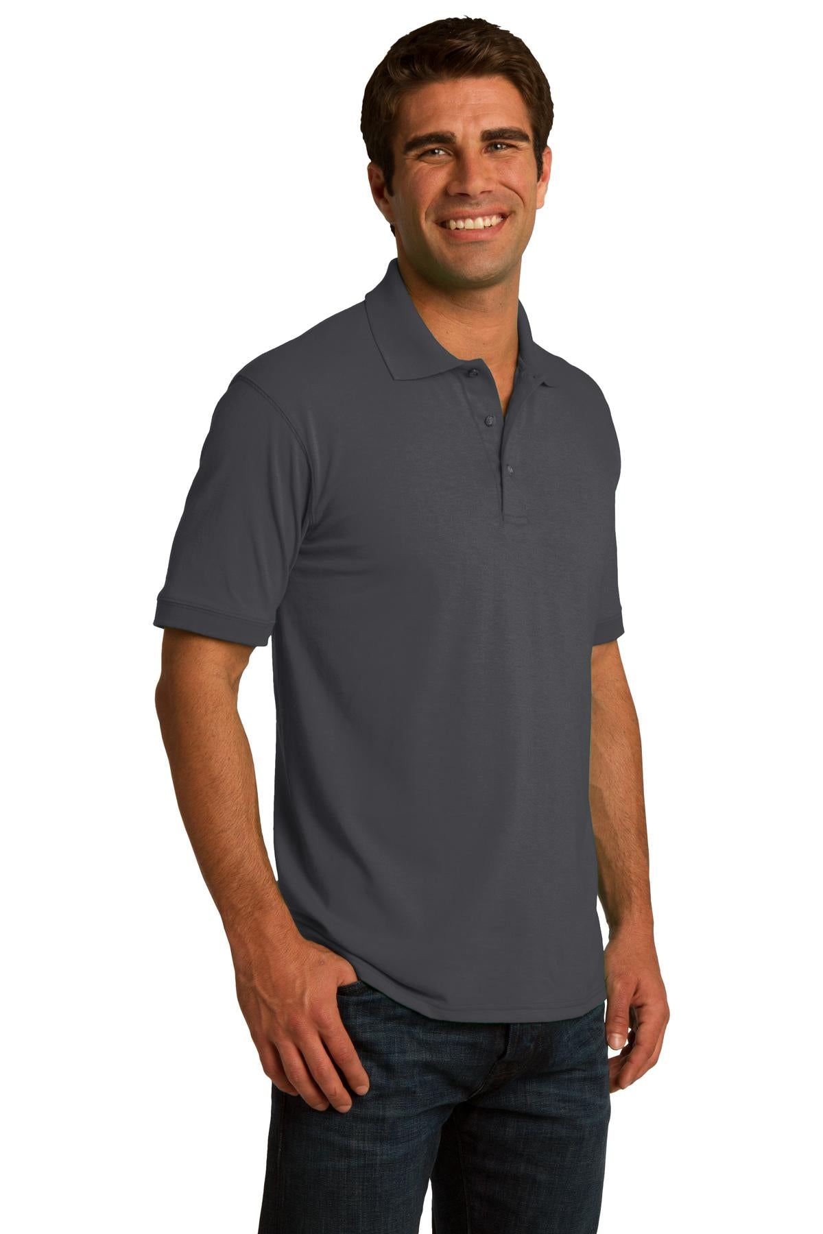 Charcoal Port & Co Core Blend Jersey Knit Polo. KP55