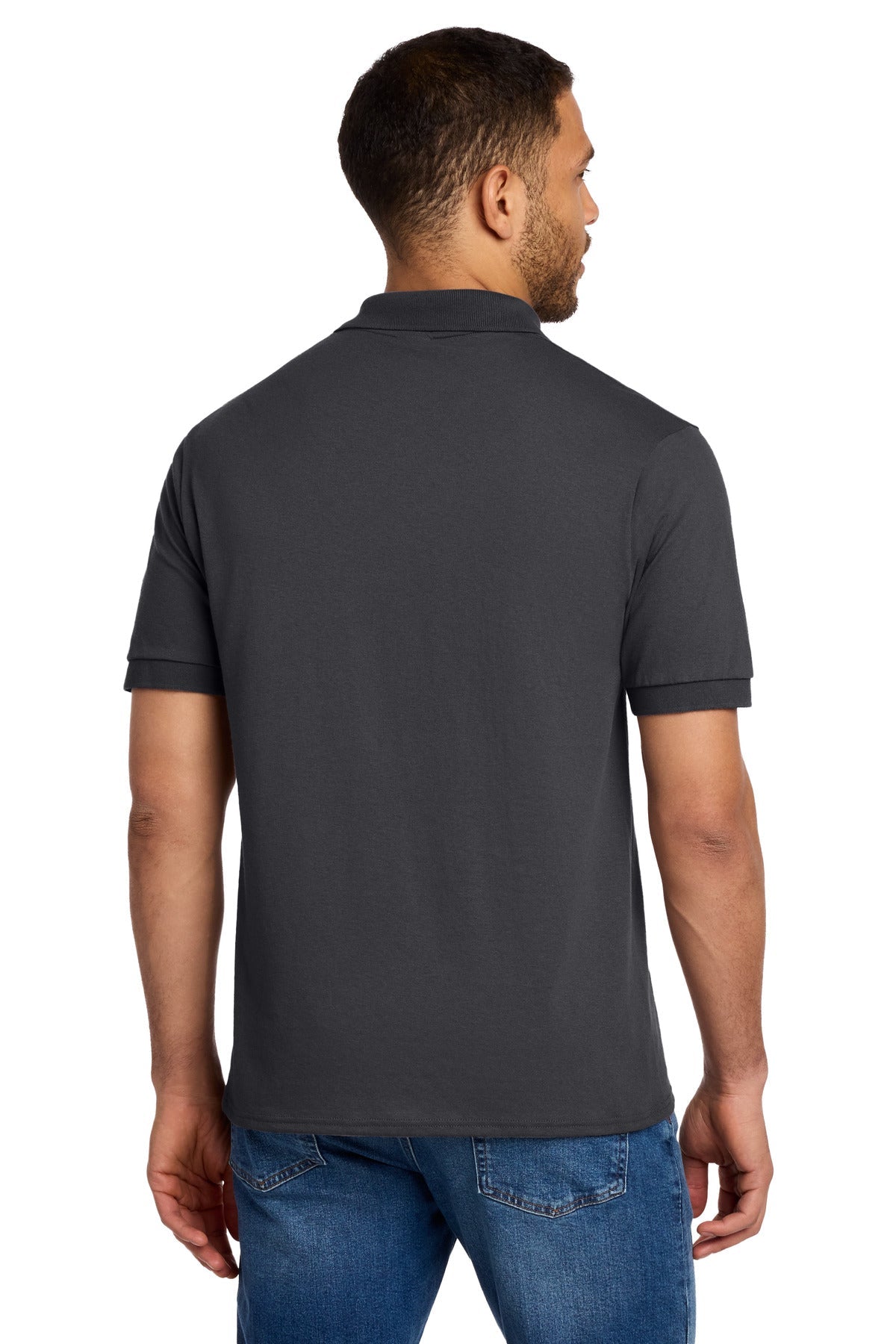 Charcoal Port & Co Core Blend Jersey Knit Polo. KP55