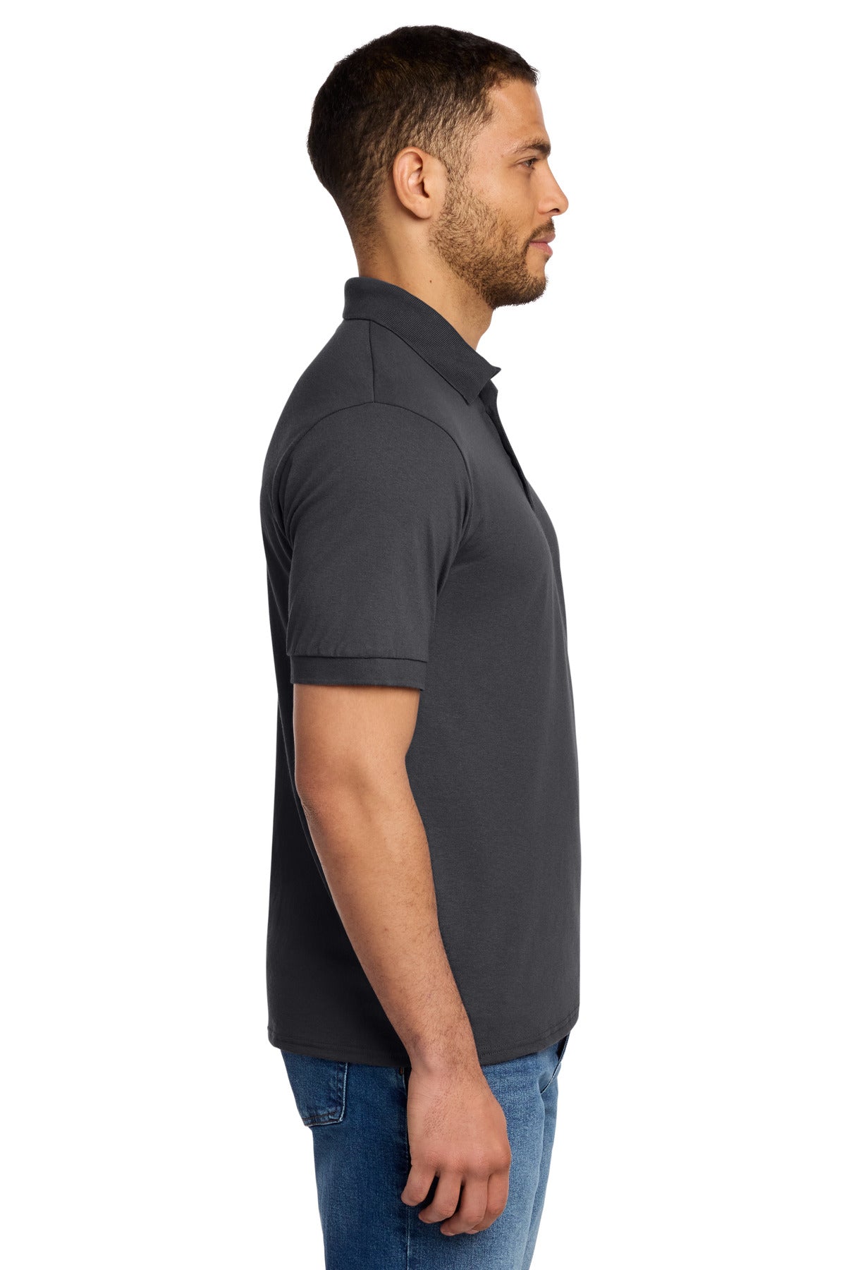 Charcoal Port & Co Core Blend Jersey Knit Polo. KP55