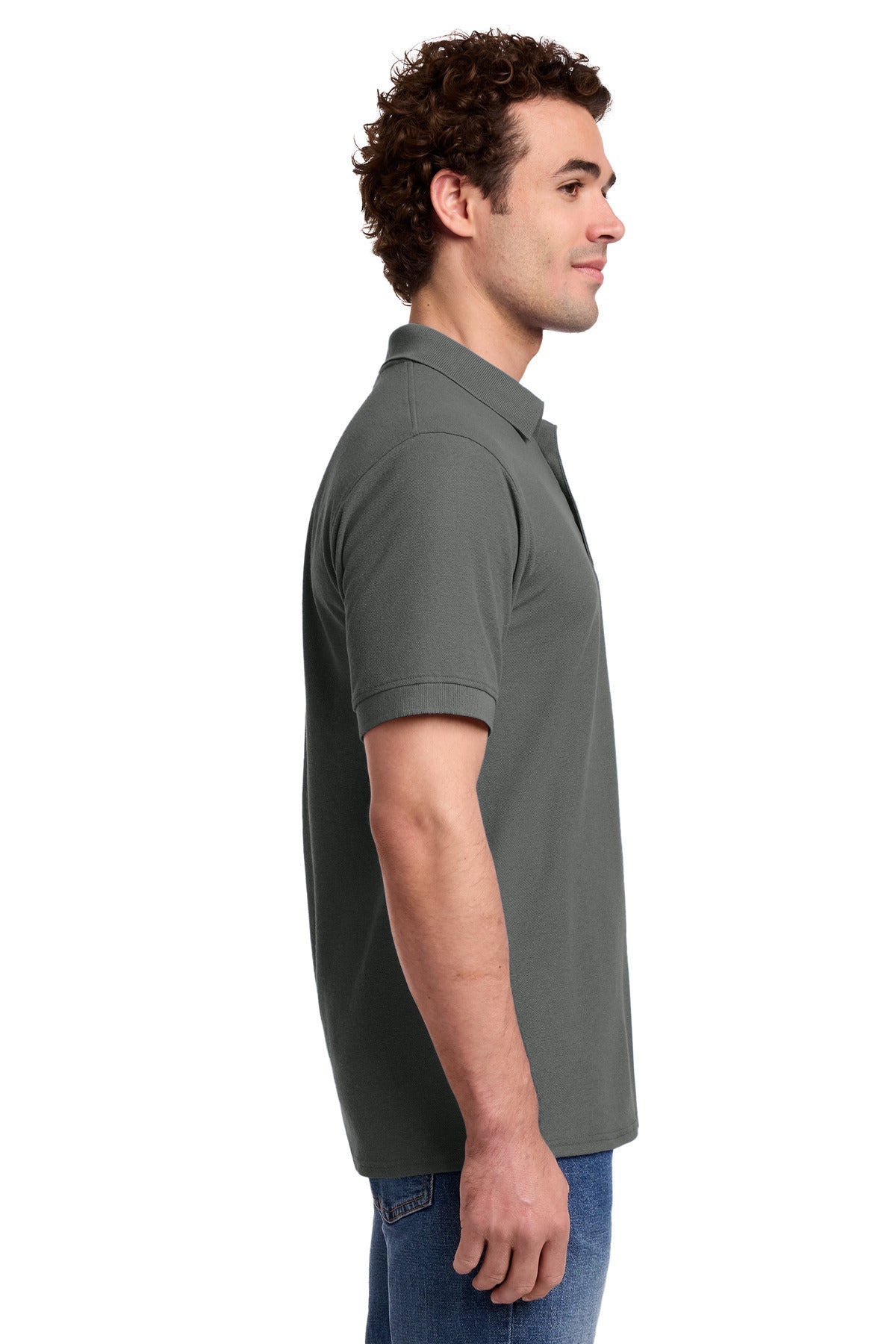 Charcoal Port & Co Core Blend Pique Polo. KP155
