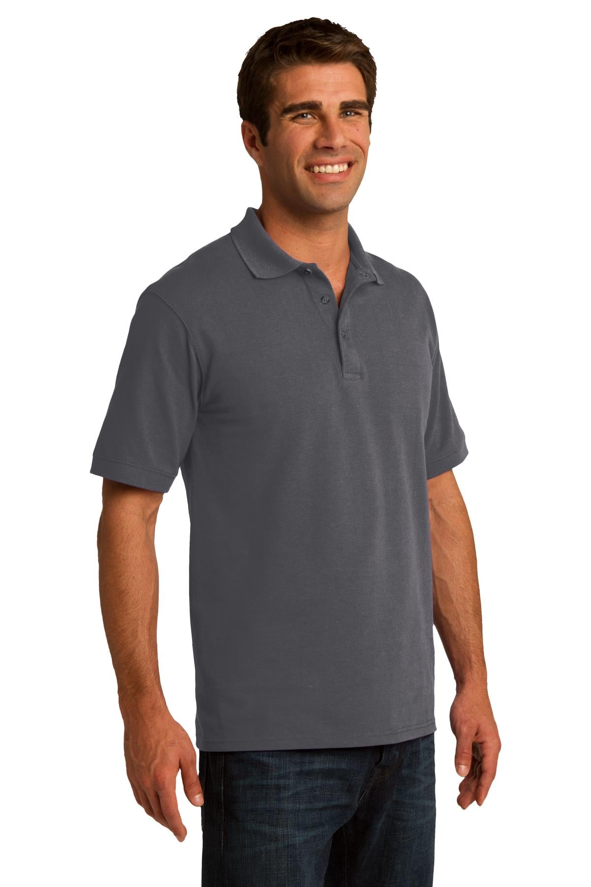 Charcoal Port & Co Core Blend Pique Polo. KP155