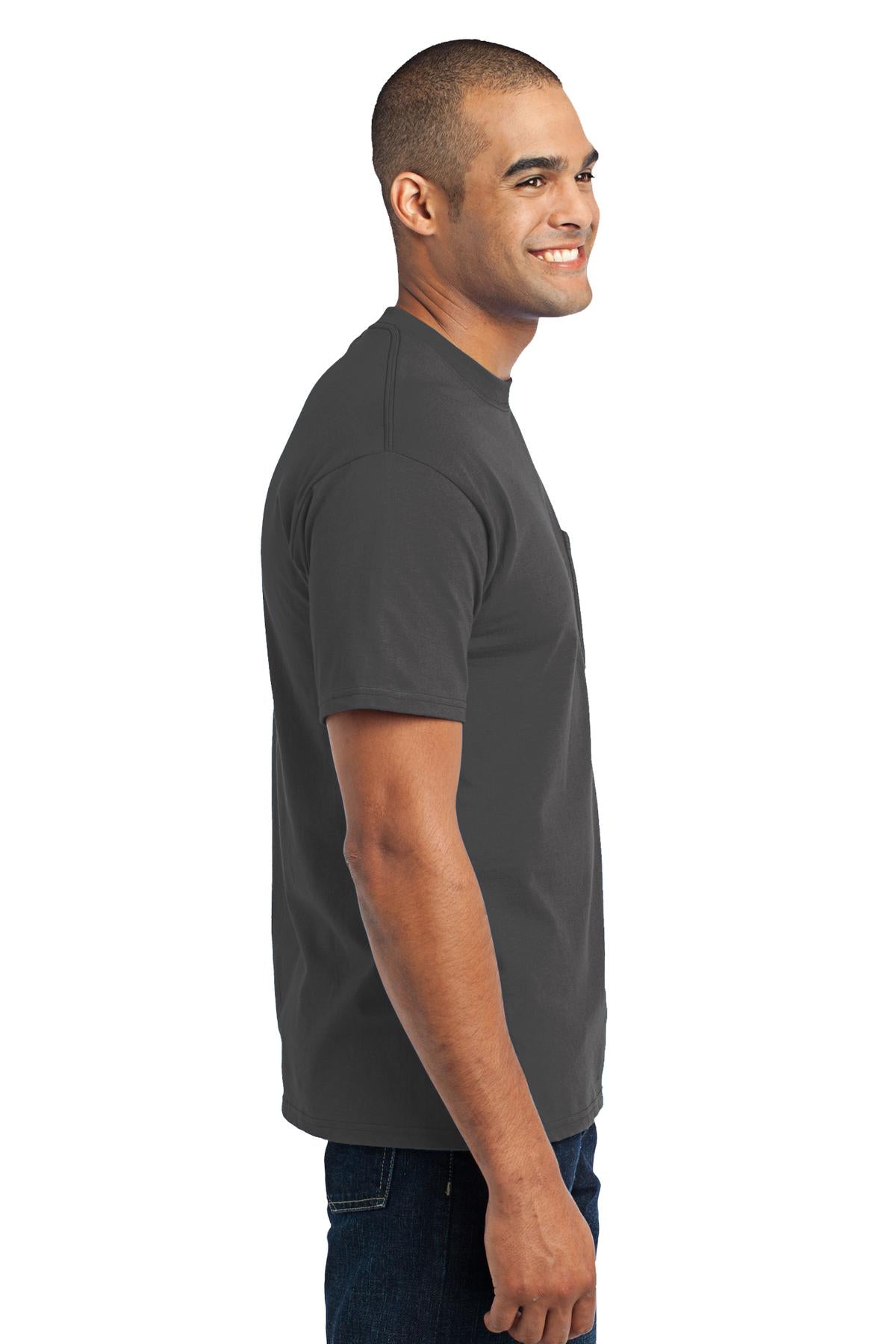Charcoal Port & Co Core Blend Pocket Tee. PC55P