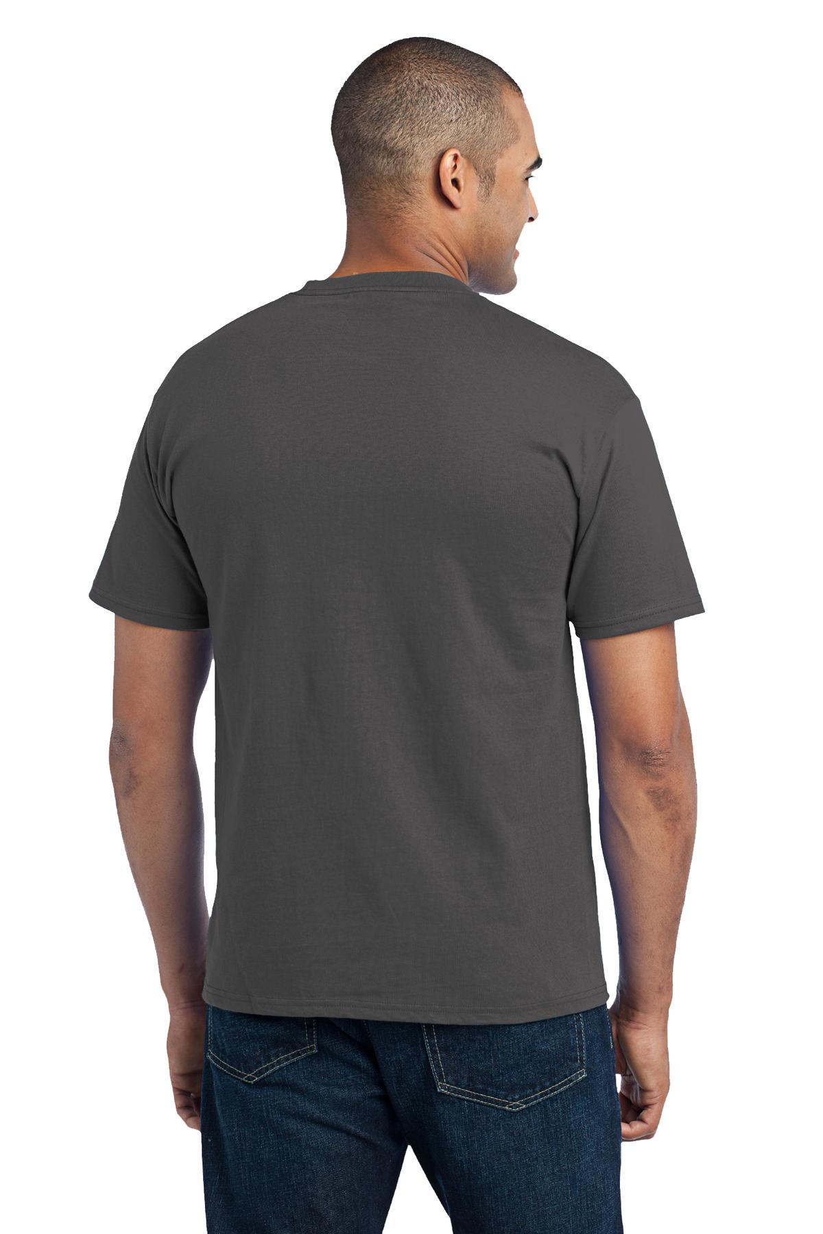 Charcoal Port & Co Core Blend Pocket Tee. PC55P