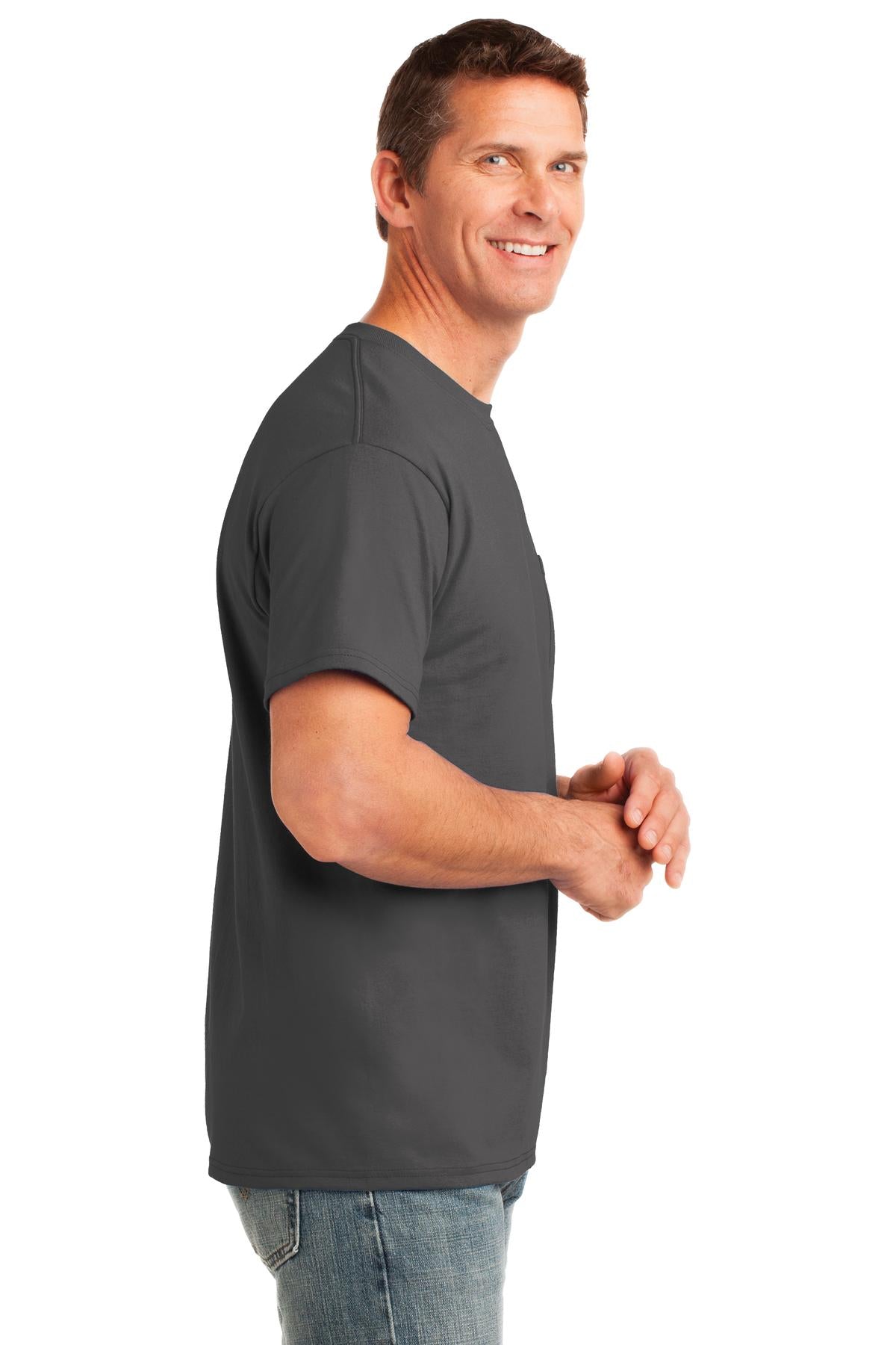 Charcoal Port & Co Core Cotton Pocket Tee. PC54P