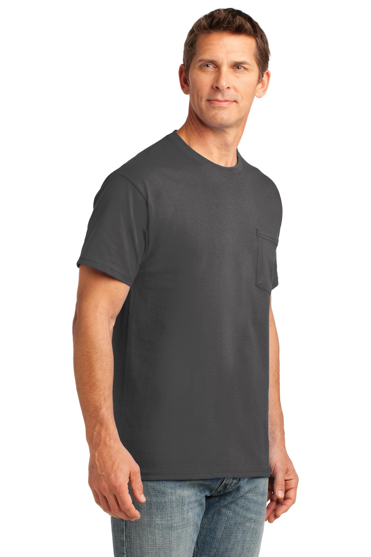 Charcoal Port & Co Core Cotton Pocket Tee. PC54P
