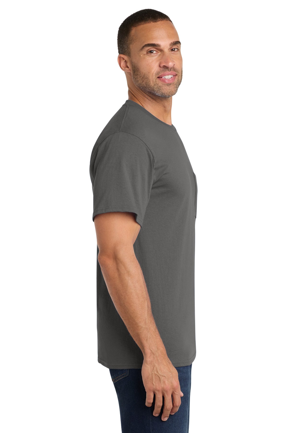 Charcoal Port & Co Core Cotton Pocket Tee. PC54P