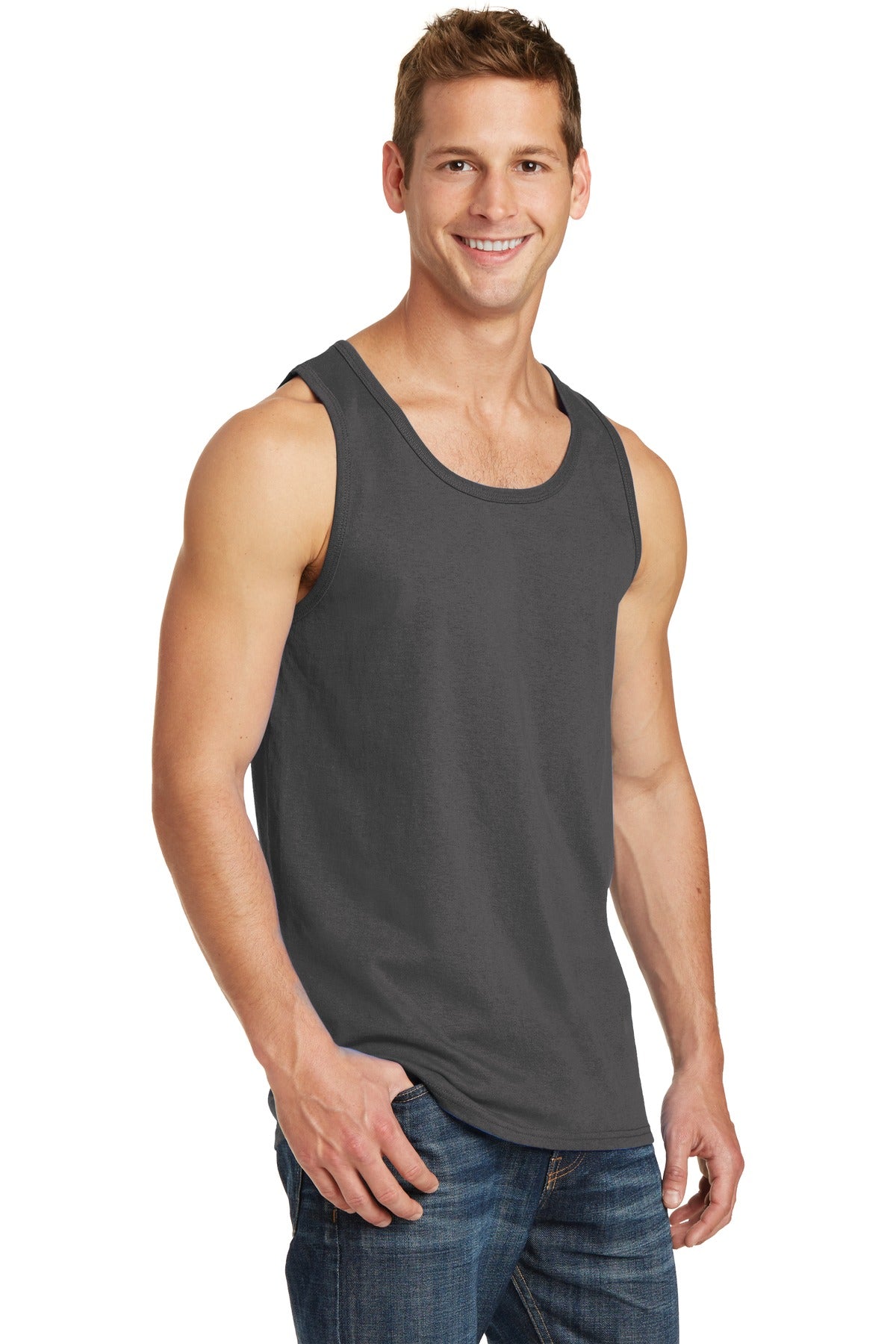 Charcoal Port & Co Core Cotton Tank Top. PC54TT
