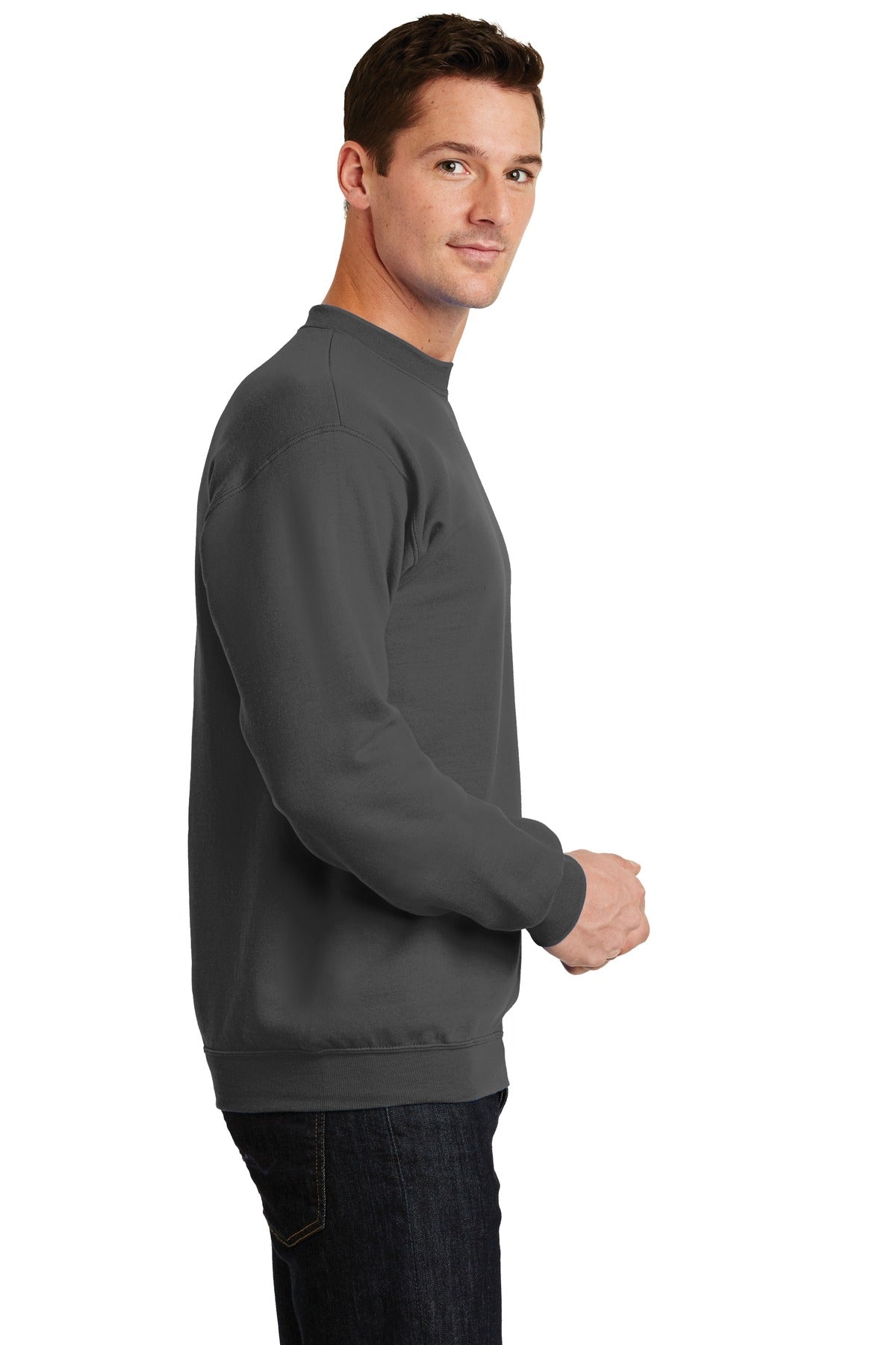 Charcoal Port & Co Core Fleece Crewneck Sweatshirt. PC78