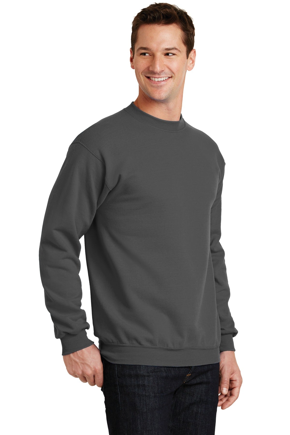 Charcoal Port & Co Core Fleece Crewneck Sweatshirt. PC78