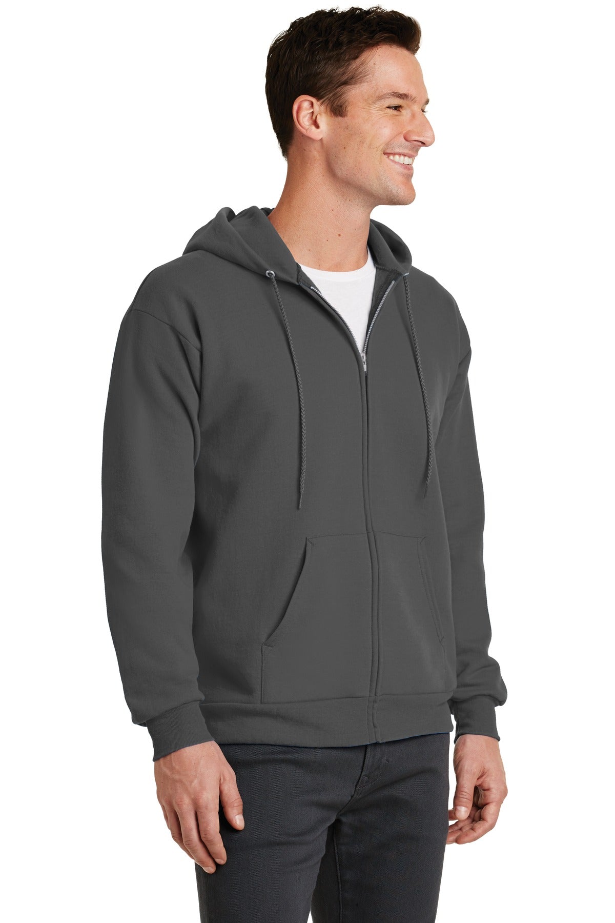 Charcoal Port & Co Core Fleece Full-Zip Hooded Sweatshirt. PC78ZH