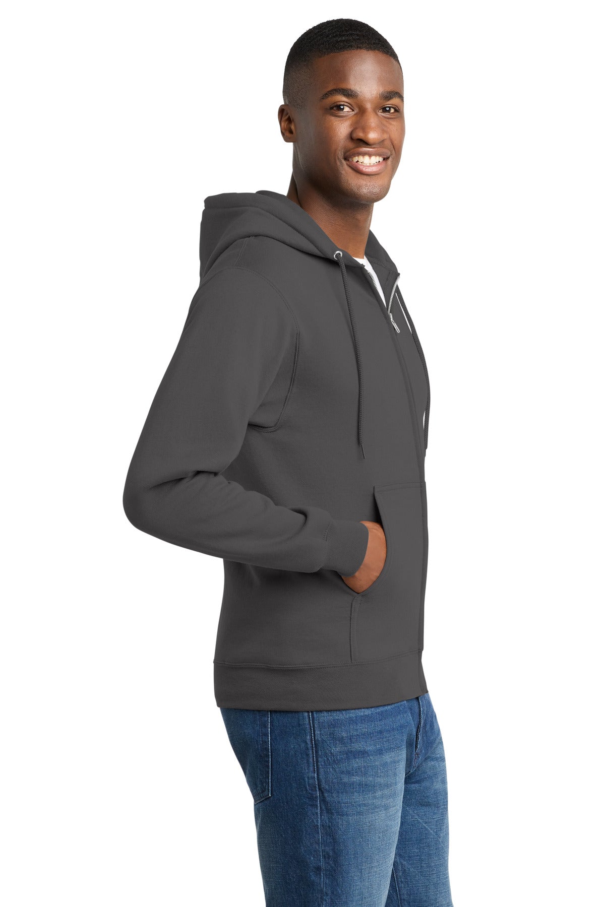 Charcoal Port & Co Core Fleece Full-Zip Hooded Sweatshirt. PC78ZH