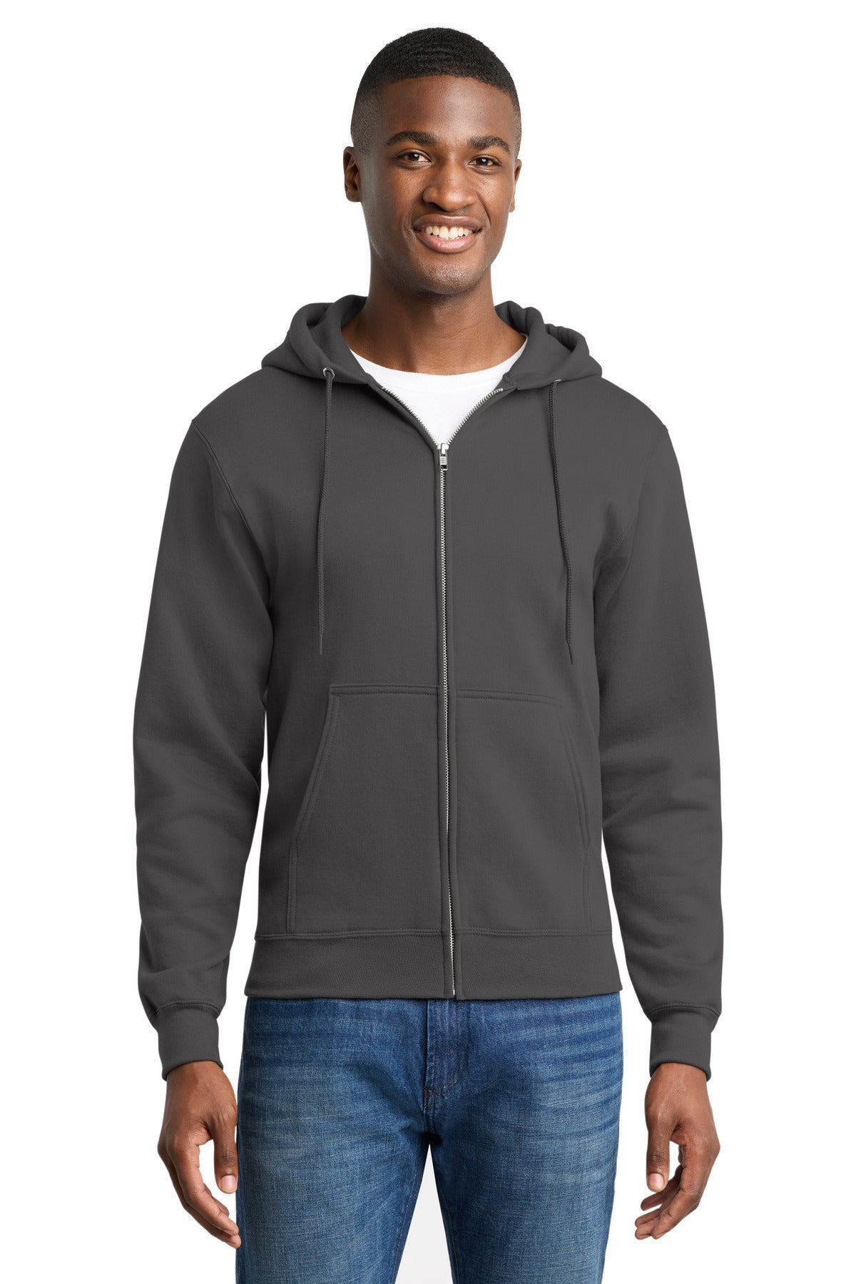 Charcoal Port & Co Core Fleece Full-Zip Hooded Sweatshirt. PC78ZH
