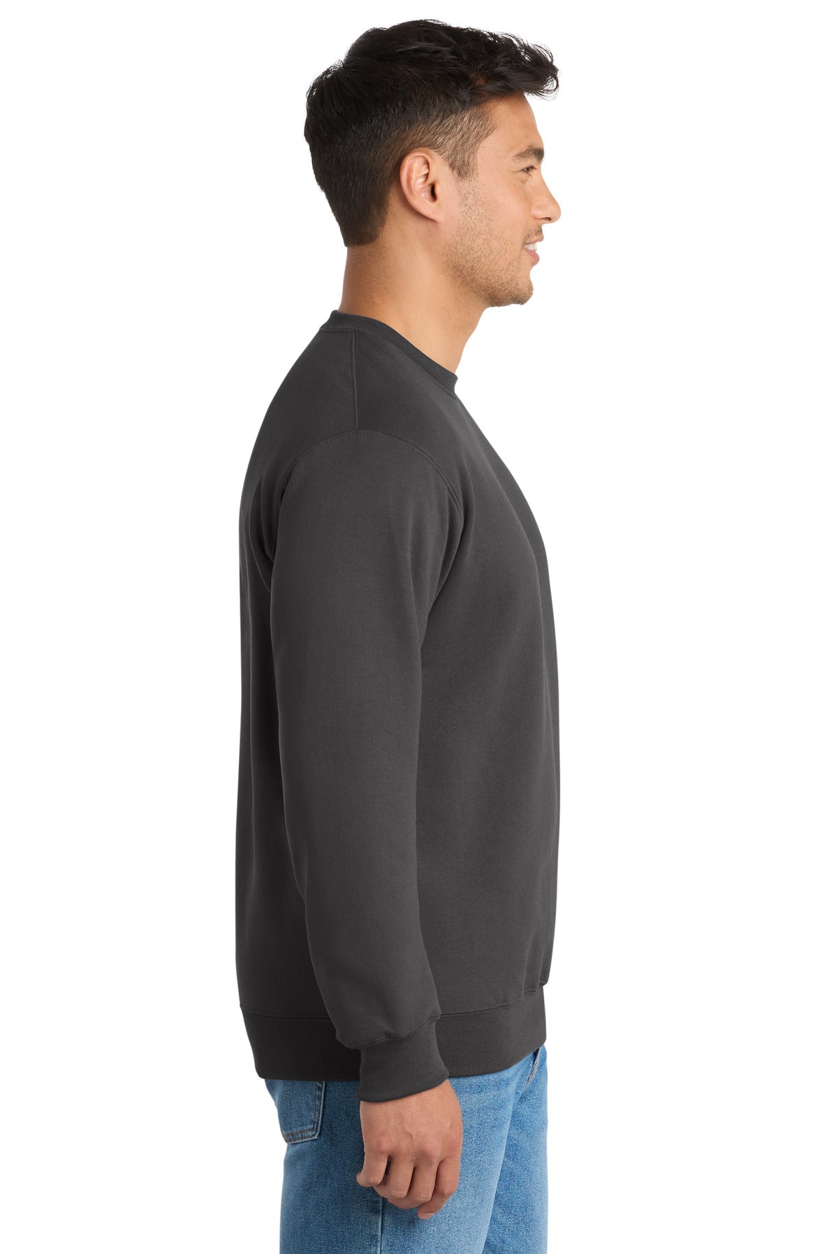 Charcoal Port & Co Essential Fleece Crewneck Sweatshirt. PC90