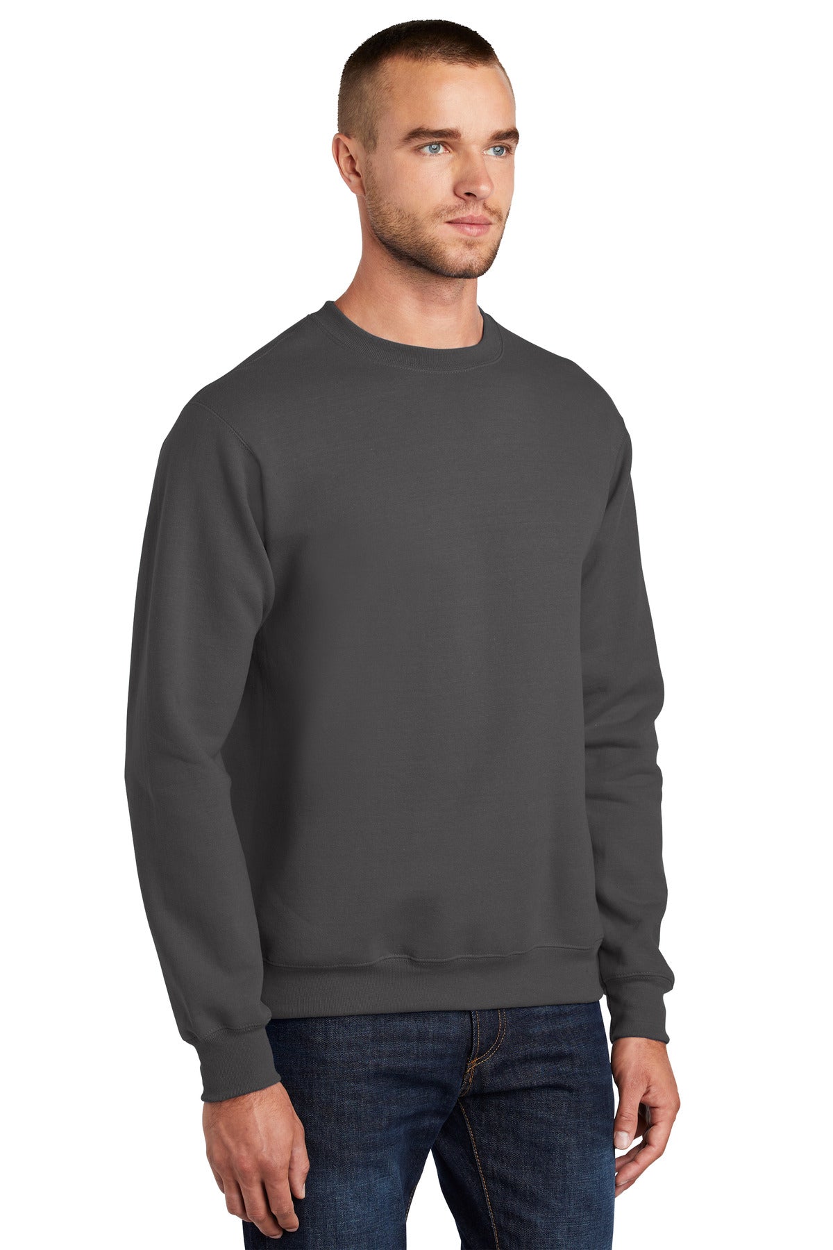 Charcoal Port & Co Essential Fleece Crewneck Sweatshirt. PC90
