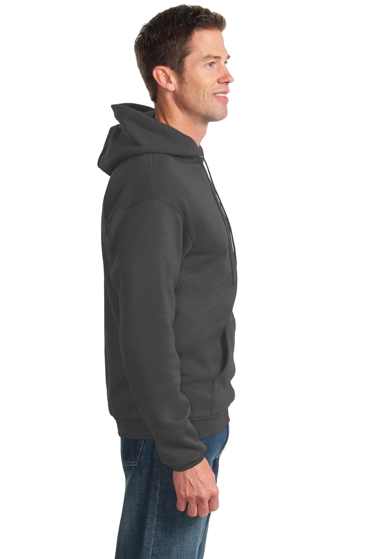 Charcoal Port & Co Essential Fleece Pullover Hooded Sweatshirt. PC90H