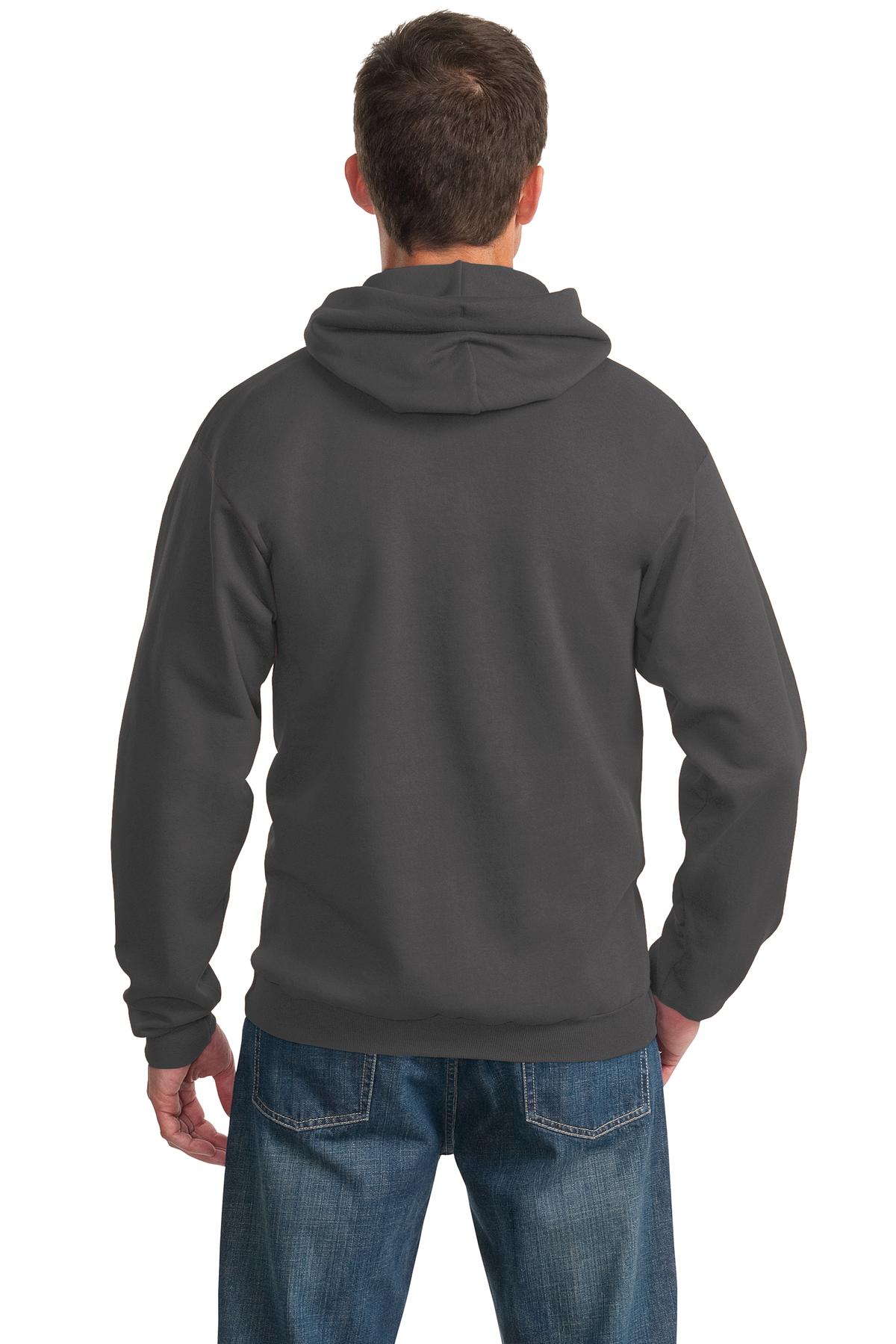 Charcoal Port & Co Essential Fleece Pullover Hooded Sweatshirt. PC90H