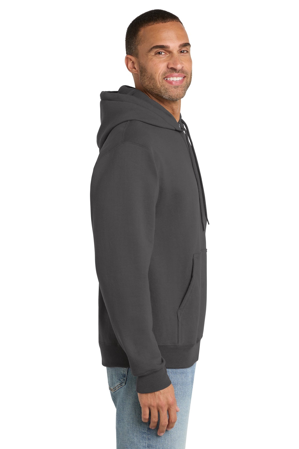 Charcoal Port & Co Essential Fleece Pullover Hooded Sweatshirt. PC90H
