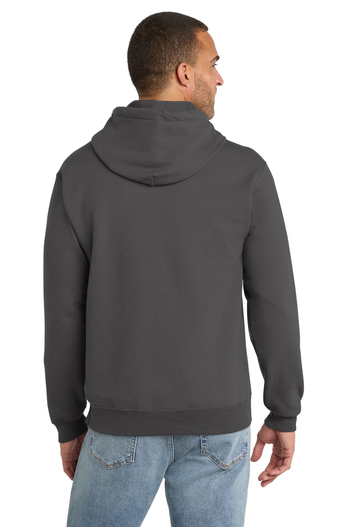 Charcoal Port & Co Essential Fleece Pullover Hooded Sweatshirt. PC90H