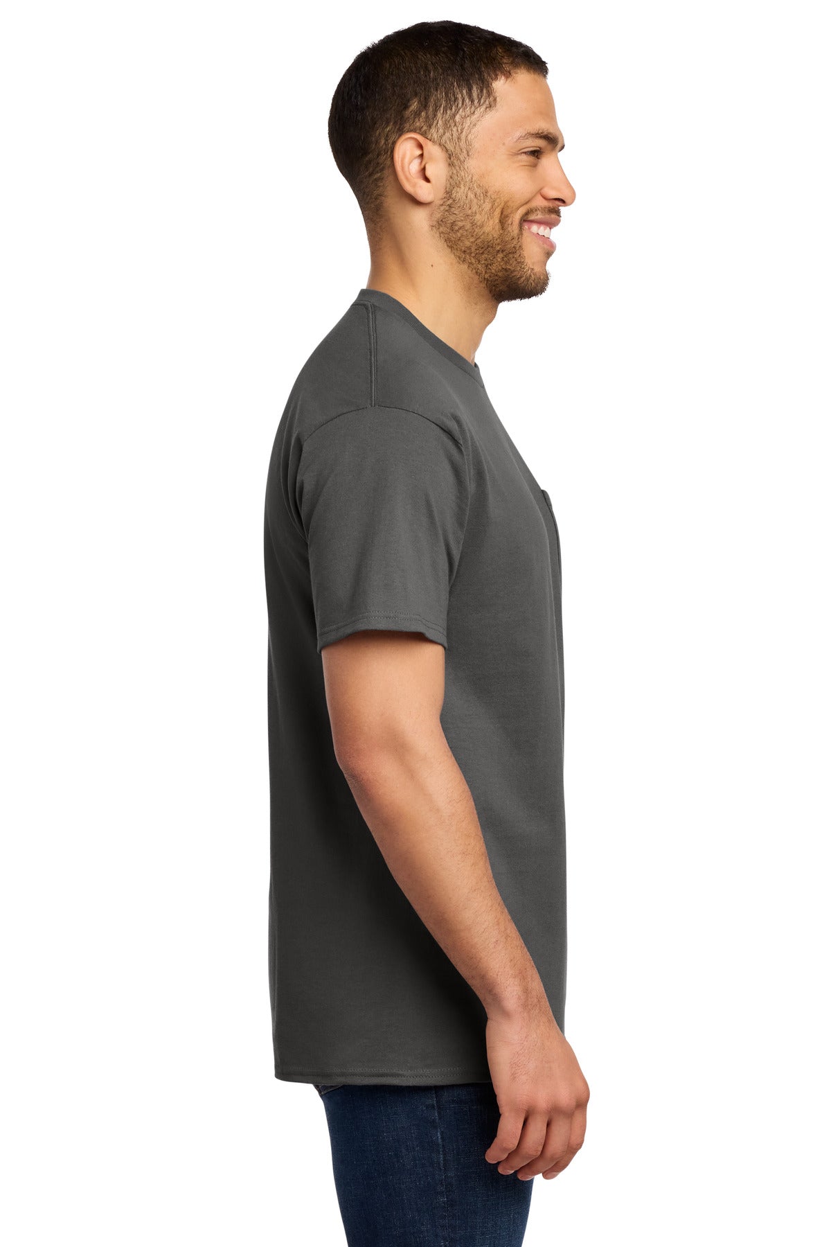 Charcoal Port & Co Essential Pocket Tee. PC61P