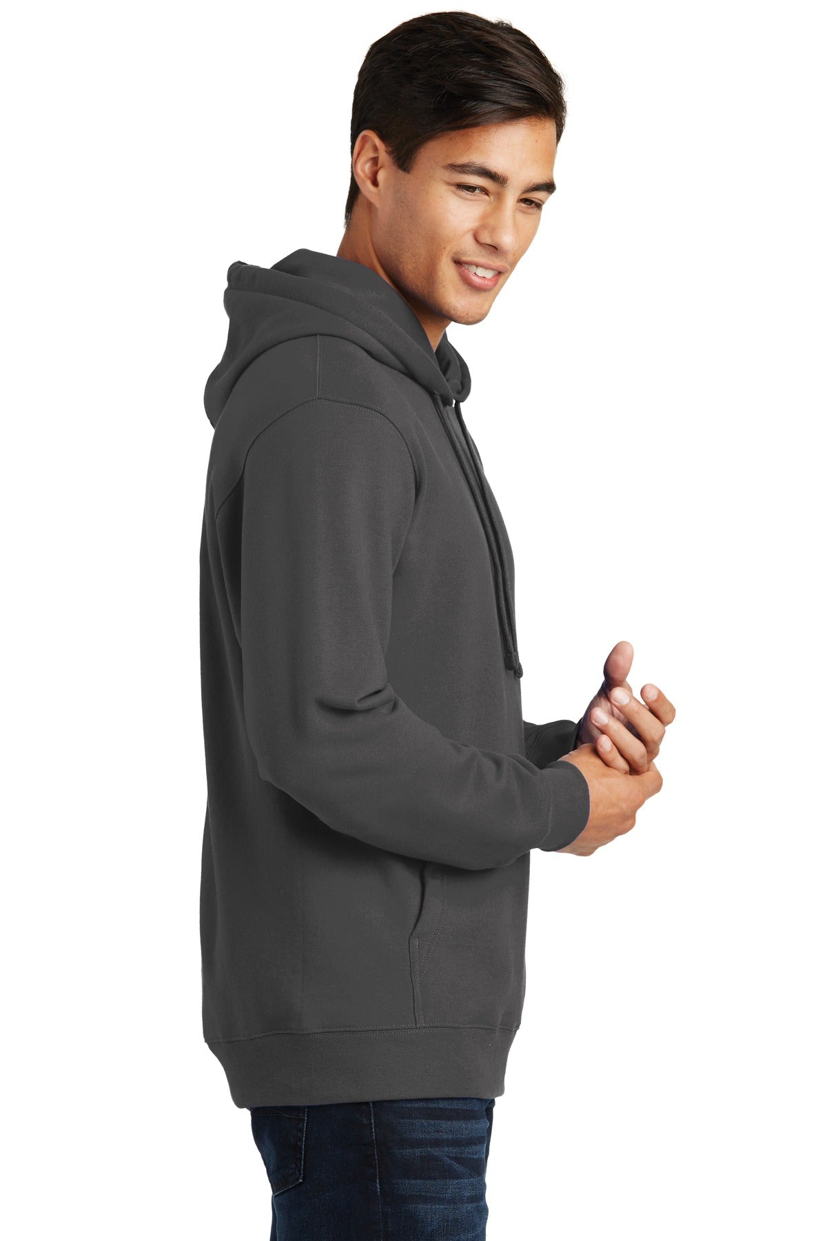 Charcoal Port & Co Fan Favorite Fleece Pullover Hooded Sweatshirt. PC850H