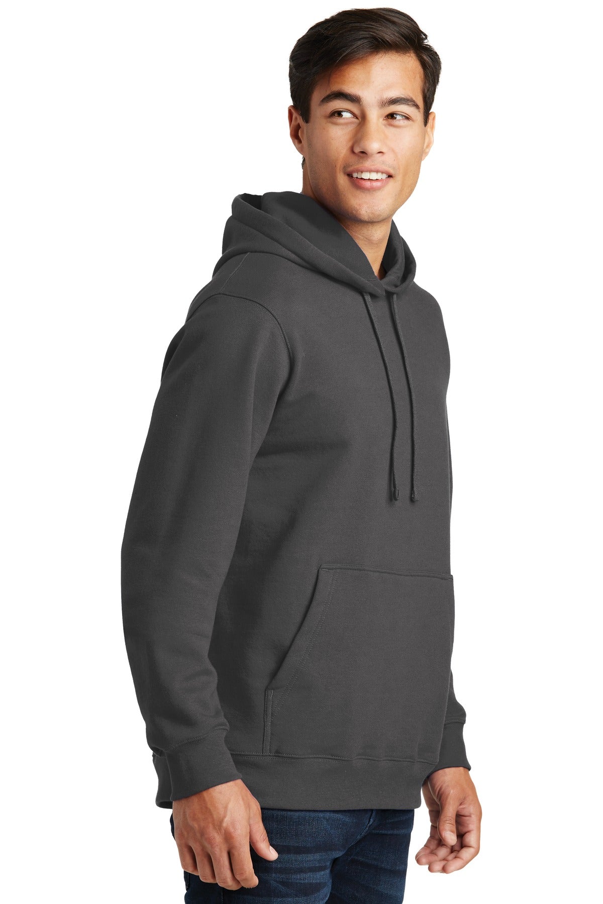 Charcoal Port & Co Fan Favorite Fleece Pullover Hooded Sweatshirt. PC850H